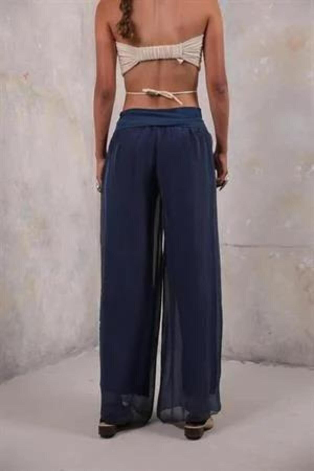 Italian Silk Lined Corset-Waist Pants - Dark Navy - Bohem Stil