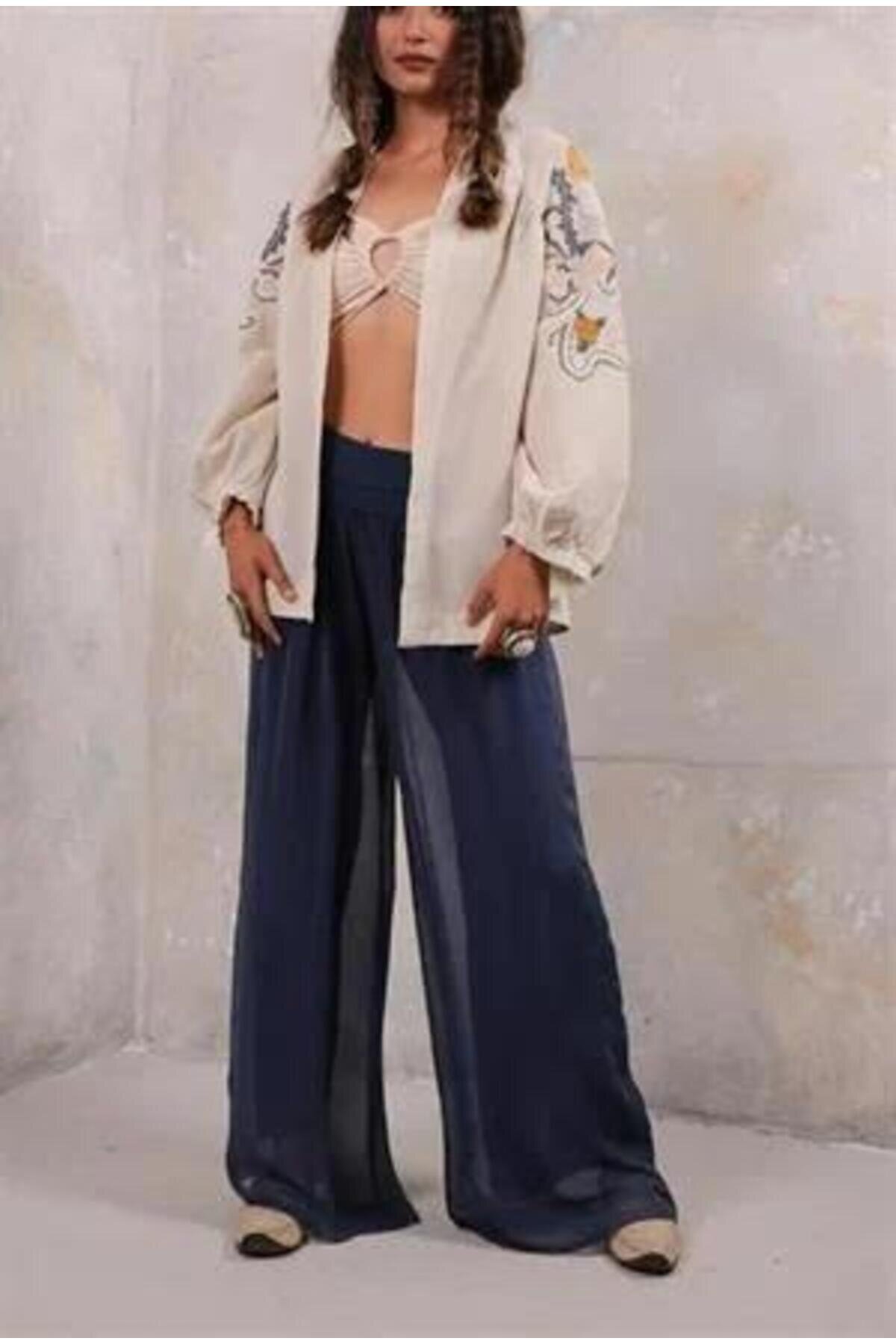 Italian Silk Lined Corset-Waist Pants - Dark Navy - Bohem Stil