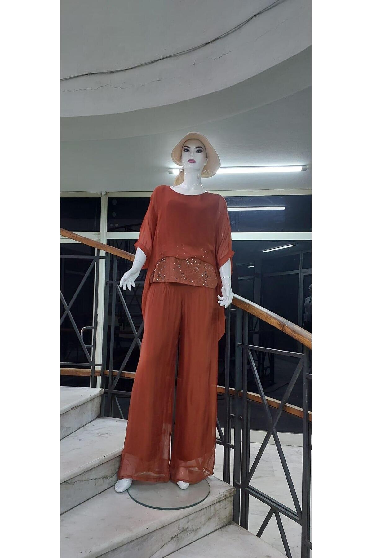 Tarçın İtalyan Yarasa Kol Pul Payetli İkili Takım - Bohem Stil