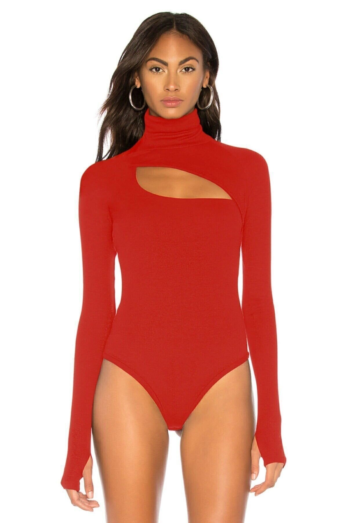 Milano Silk Jersey Turtleneck Bodysuit - Red - by eymen design