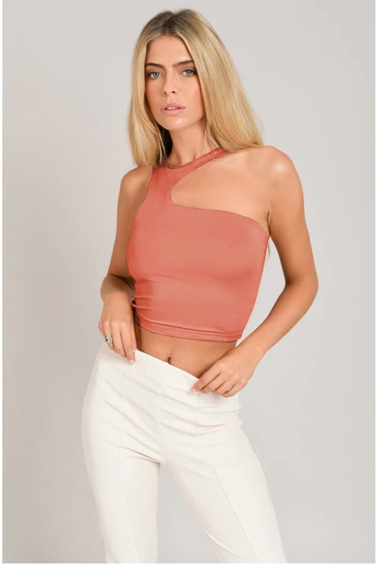 Asymmetric Halter Crop Top - Pink - Charango