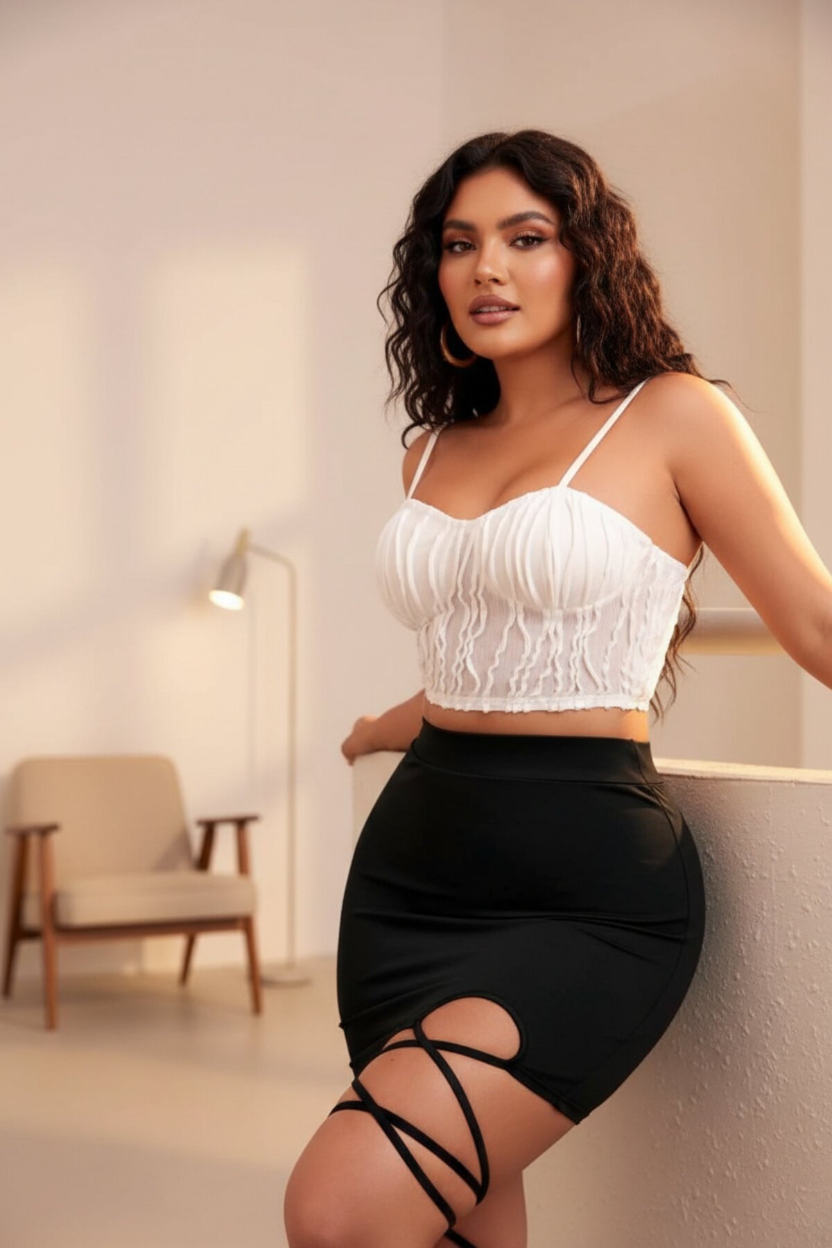 Mini High-Waist Leg Tie-Up Skirt - Black - Charango