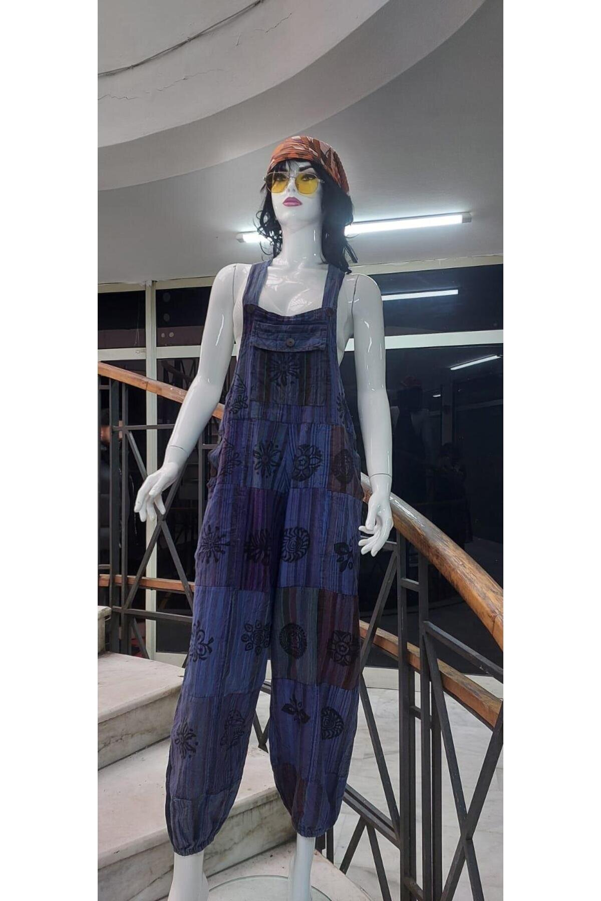 Lacivert Hint Otantik Şalvar Yıkamalı Taşlanmış Tulum - EREN STYLE