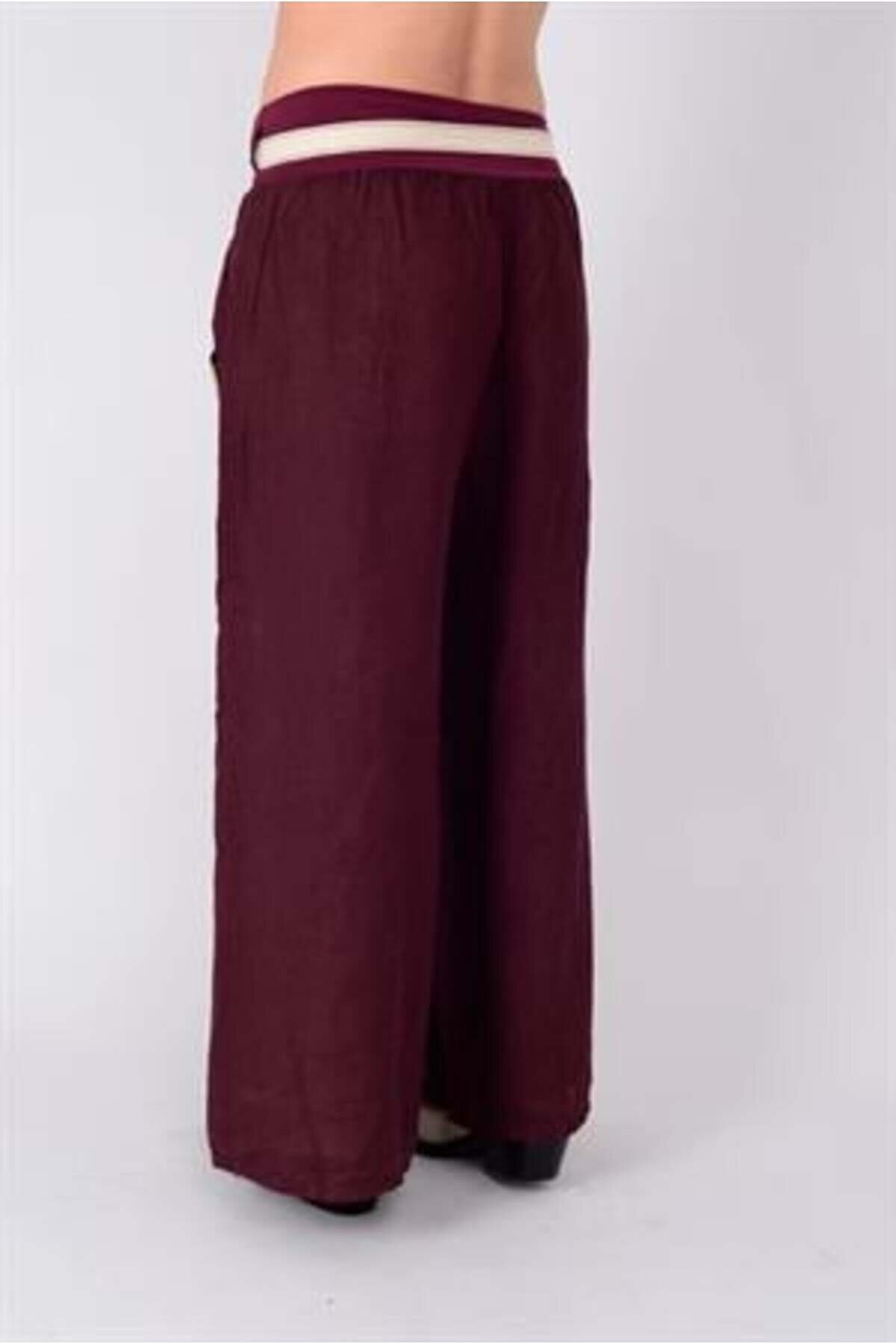 Wide Leg Linen Corset-Detail Pants - Plum - EREN STYLE