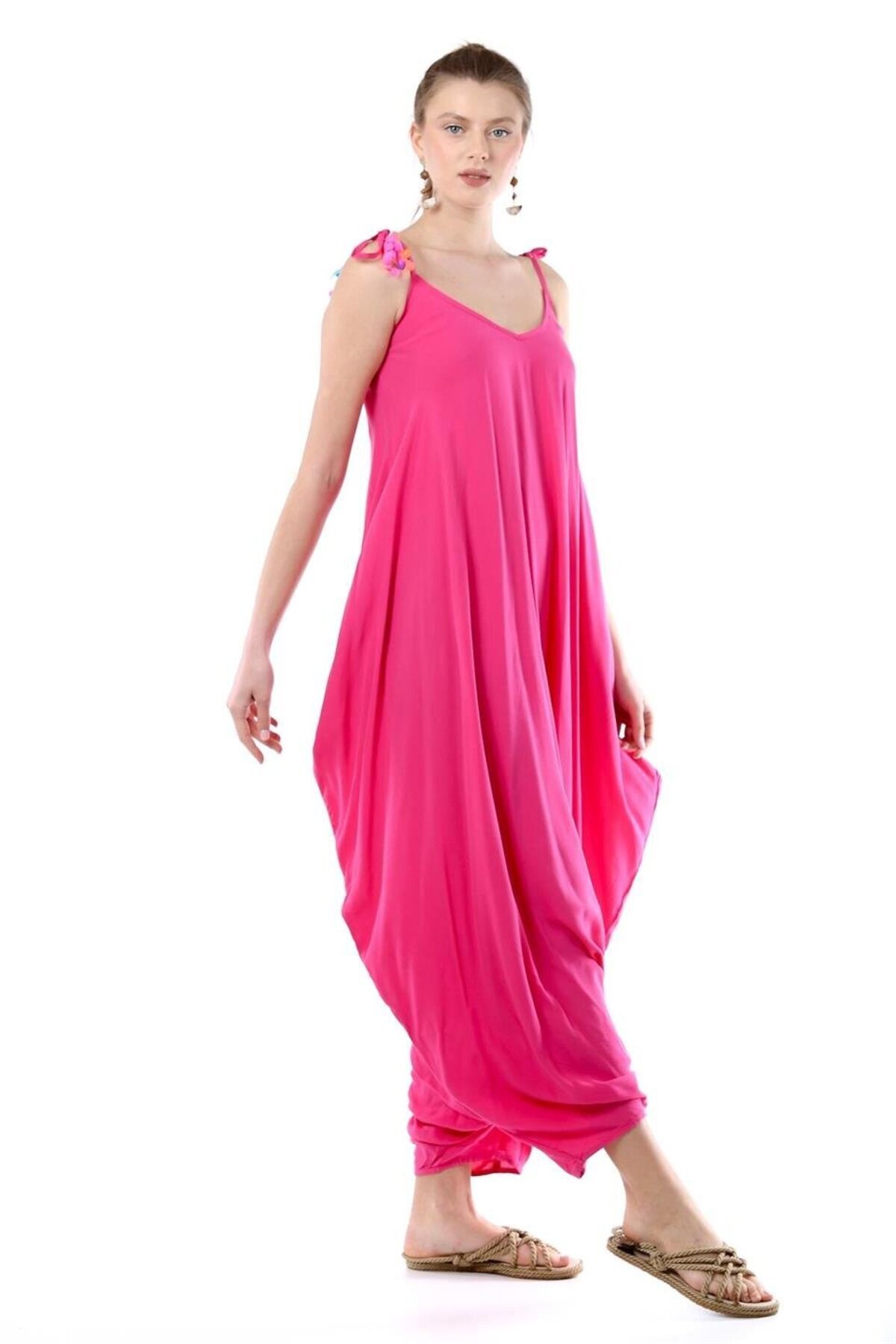 Oversize Eyes Adjustable Strap Jumpsuit - Fuchsia - Genel Markalar