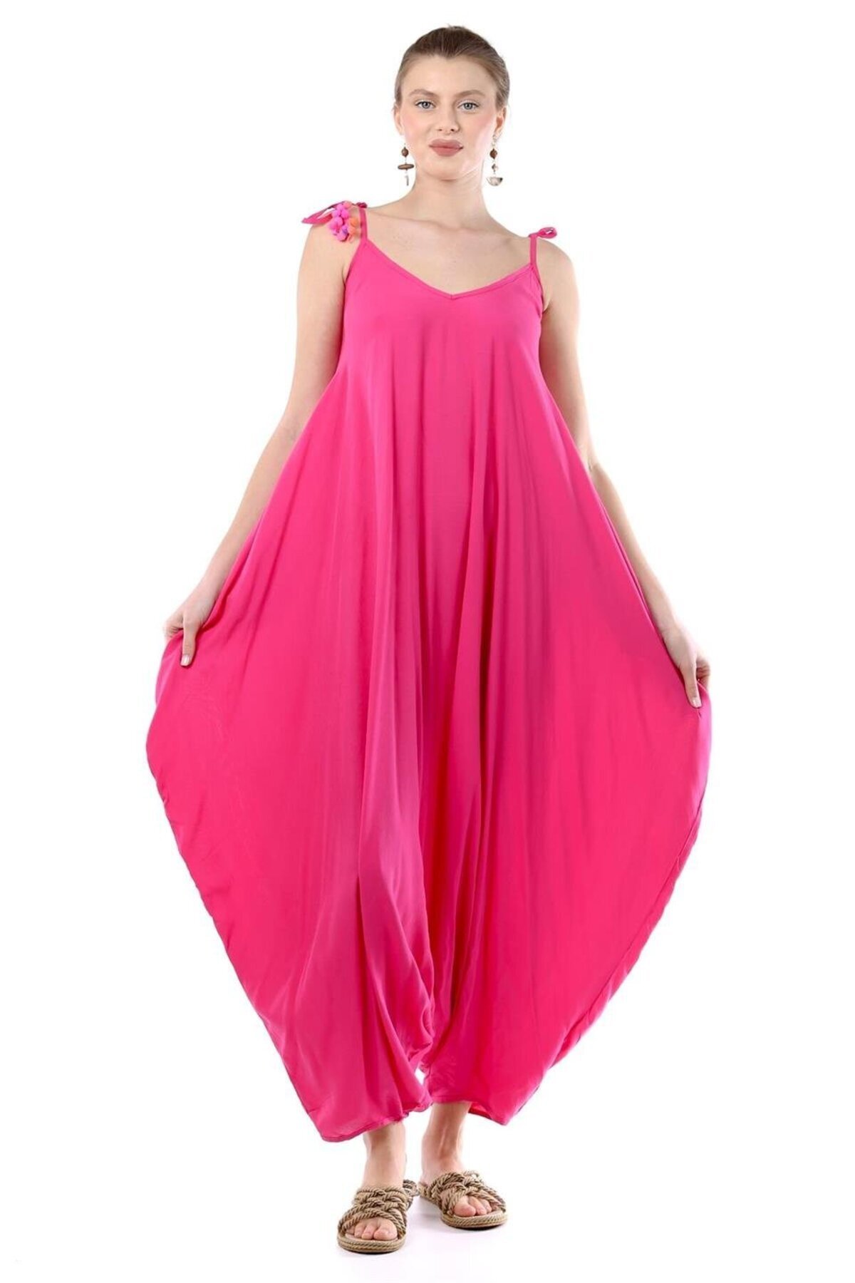 Oversize Eyes Adjustable Strap Jumpsuit - Fuchsia - Genel Markalar