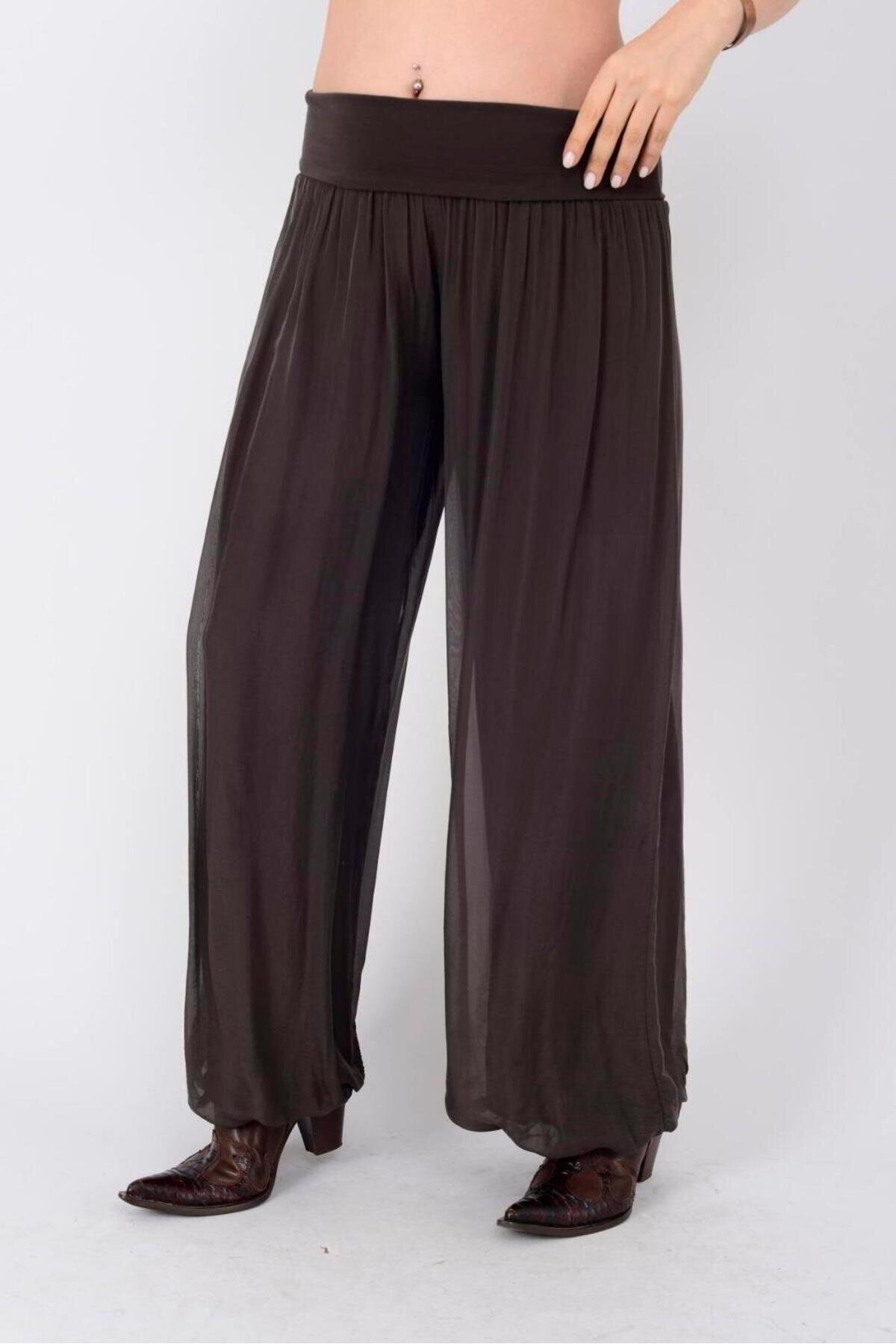 Silk Lined Italian Corset-Style Pants - Brown - Genel Markalar