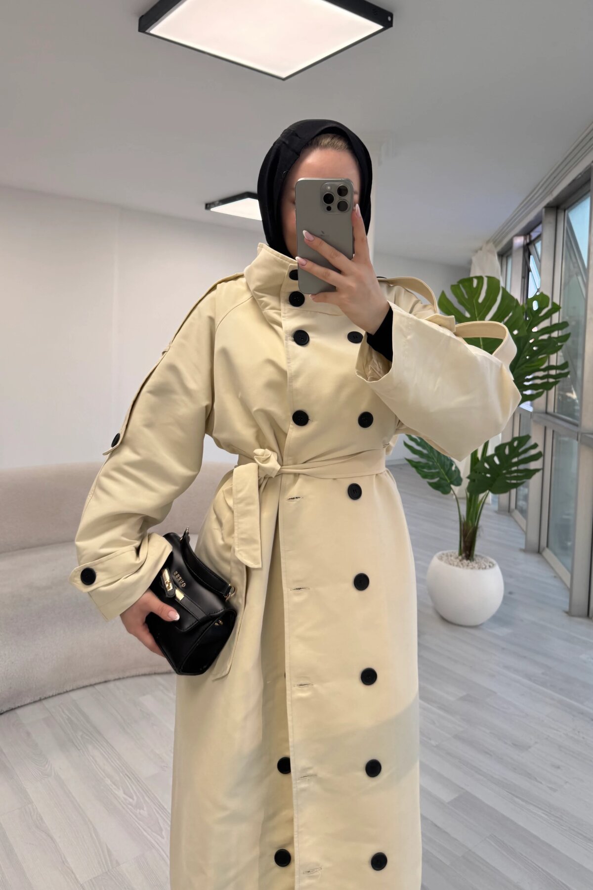 Stand-Collar Belt-Detail Designer Trench Coat - Beige - Luvita Co