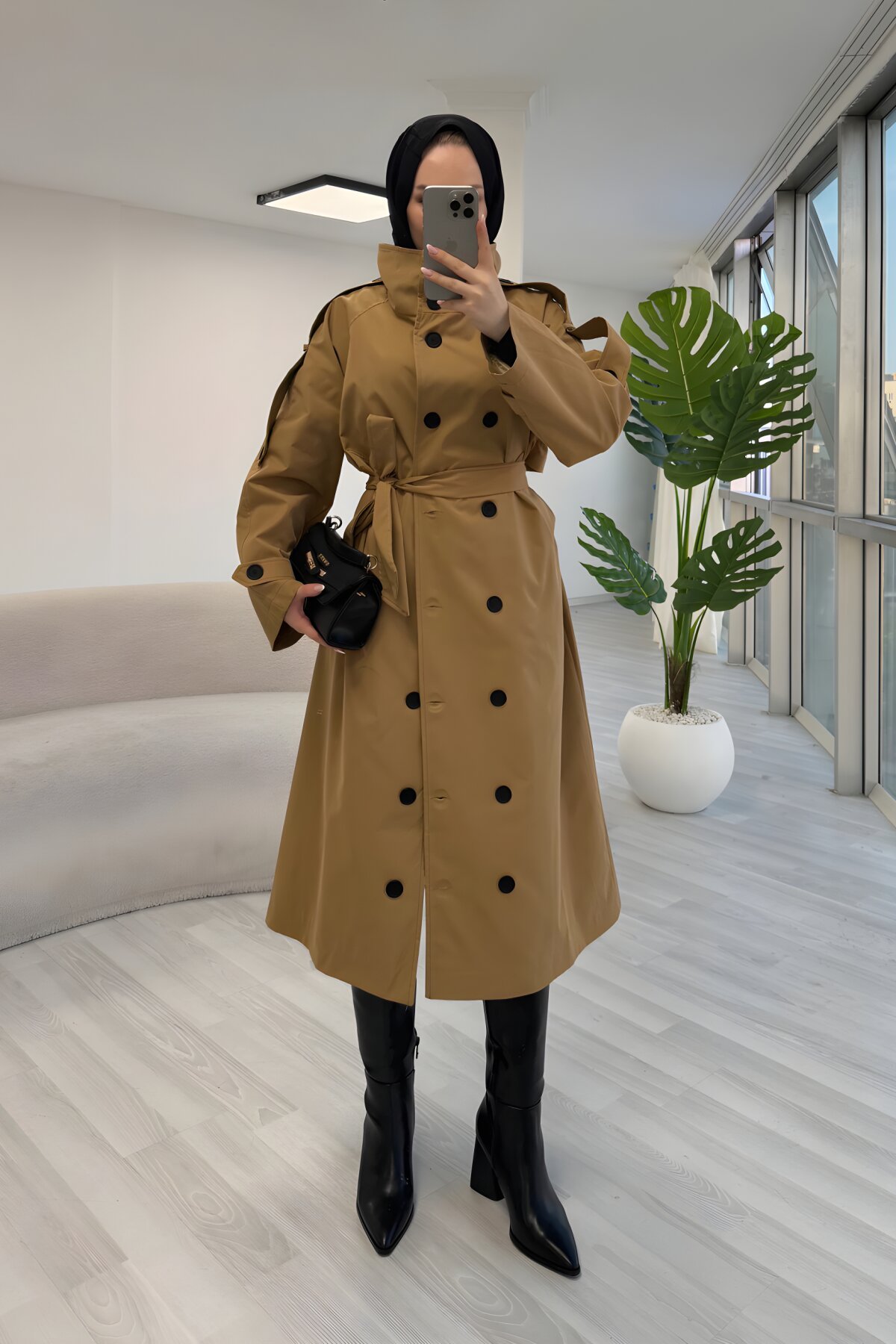 Stand-Collar Belt-Detail Trench Coat - Camel - Luvita Co