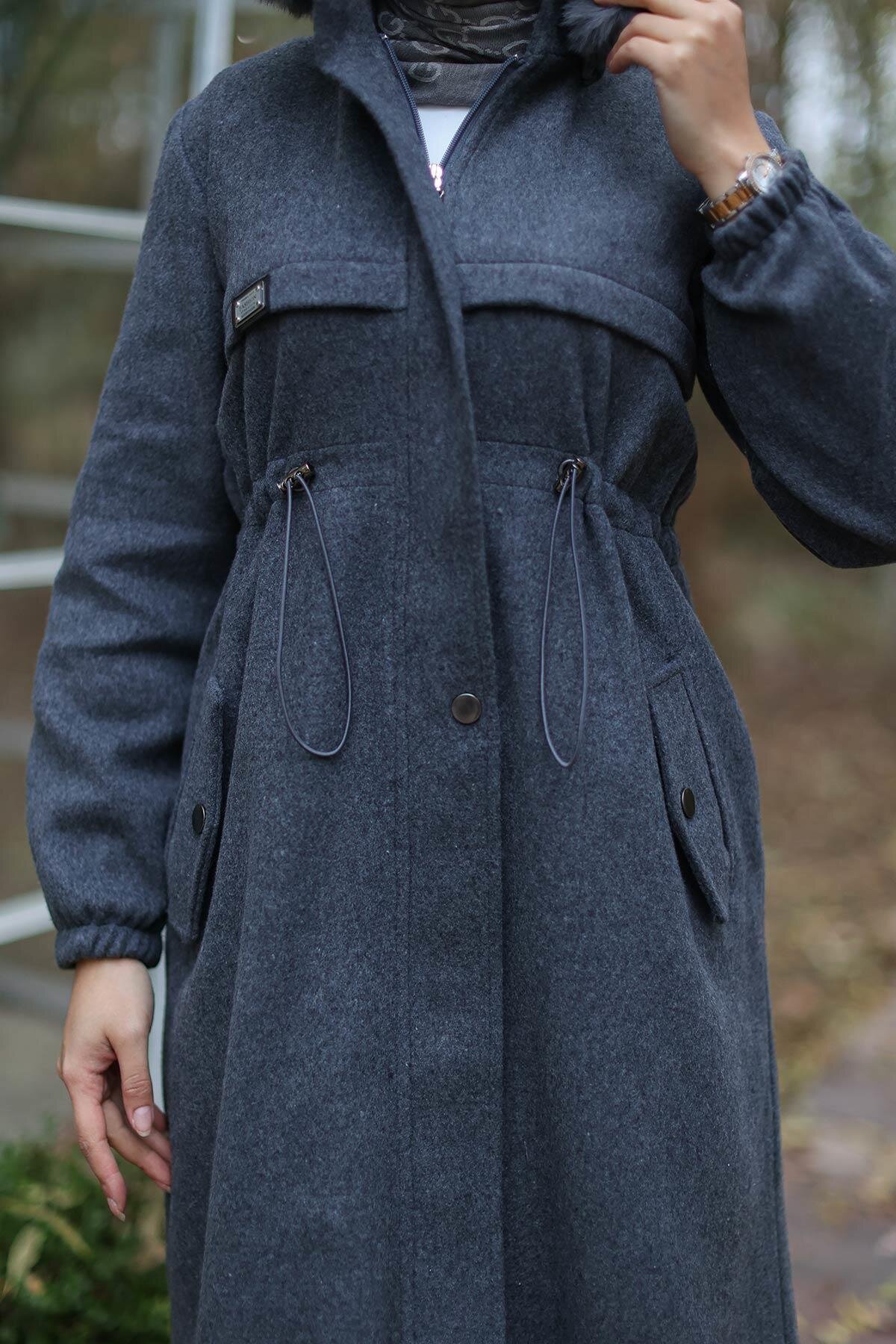 Felted Tunnel Detail Coat - Anthracite - Misskayle