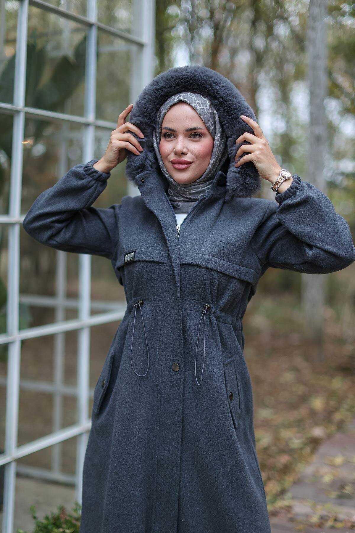 Felted Tunnel Detail Coat - Anthracite - Misskayle
