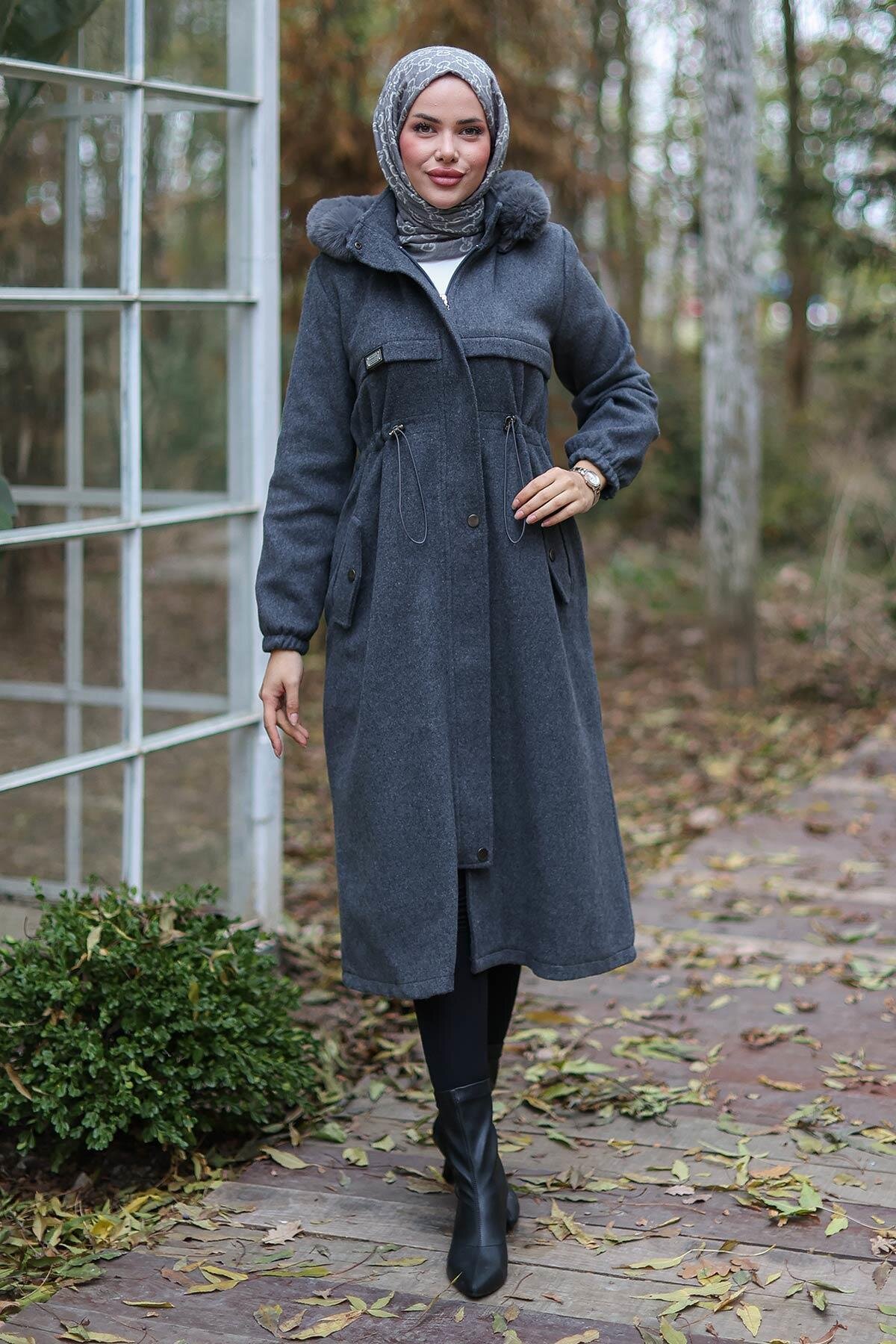 Felted Tunnel Detail Coat - Anthracite - Misskayle