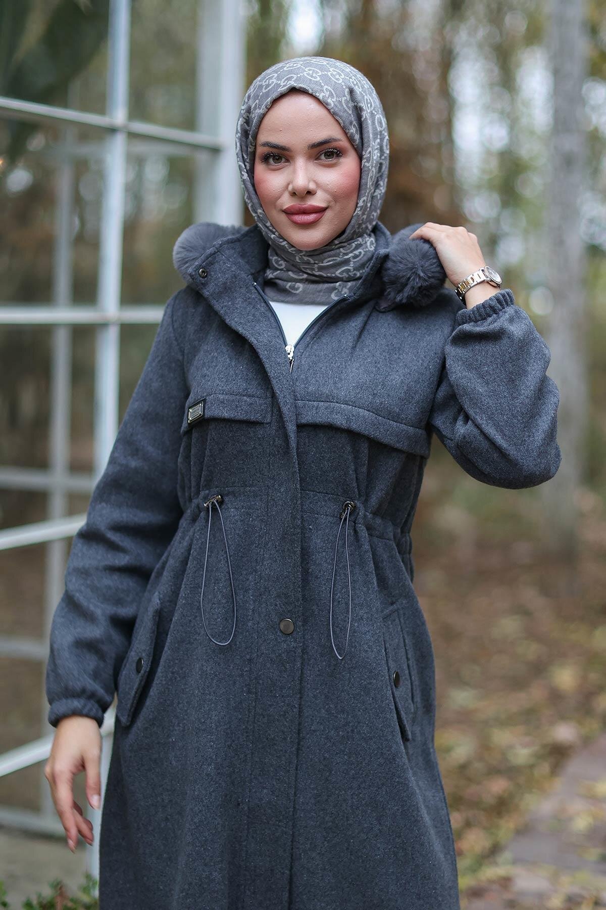 Felted Tunnel Detail Coat - Anthracite - Misskayle