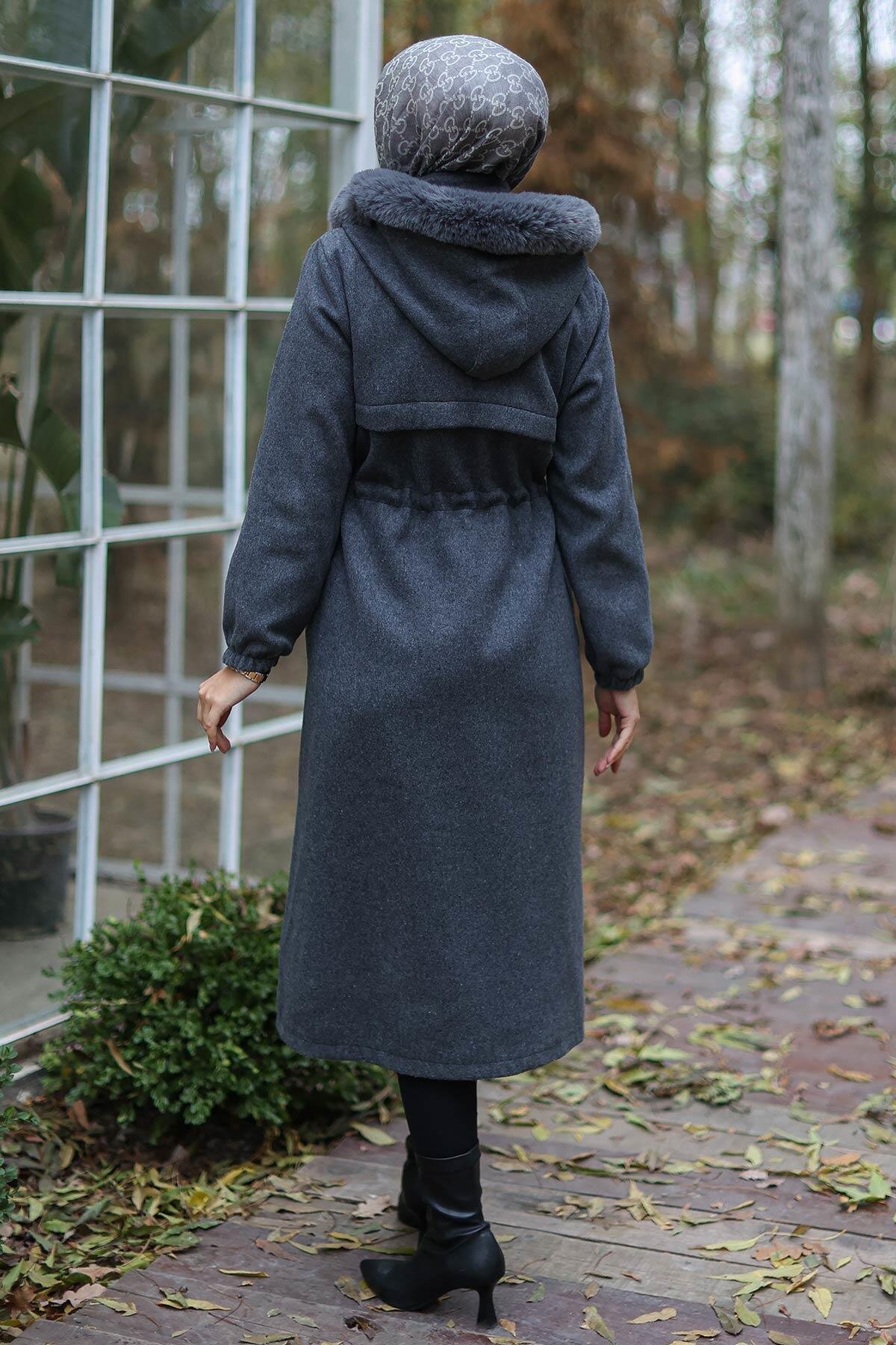 Felted Tunnel Detail Coat - Anthracite - Misskayle