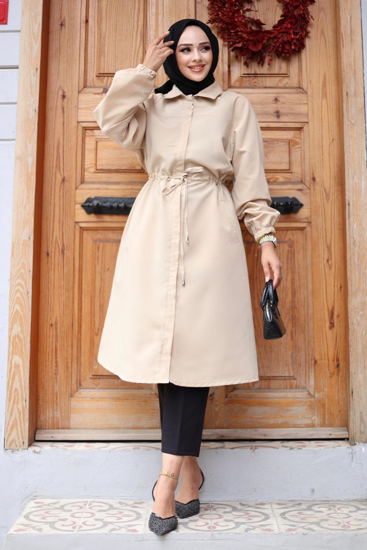 Hidden Placket Trench Coat - Beige - Misskayle