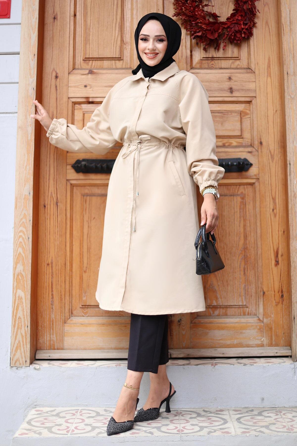 Hidden Placket Trench Coat - Beige - Misskayle