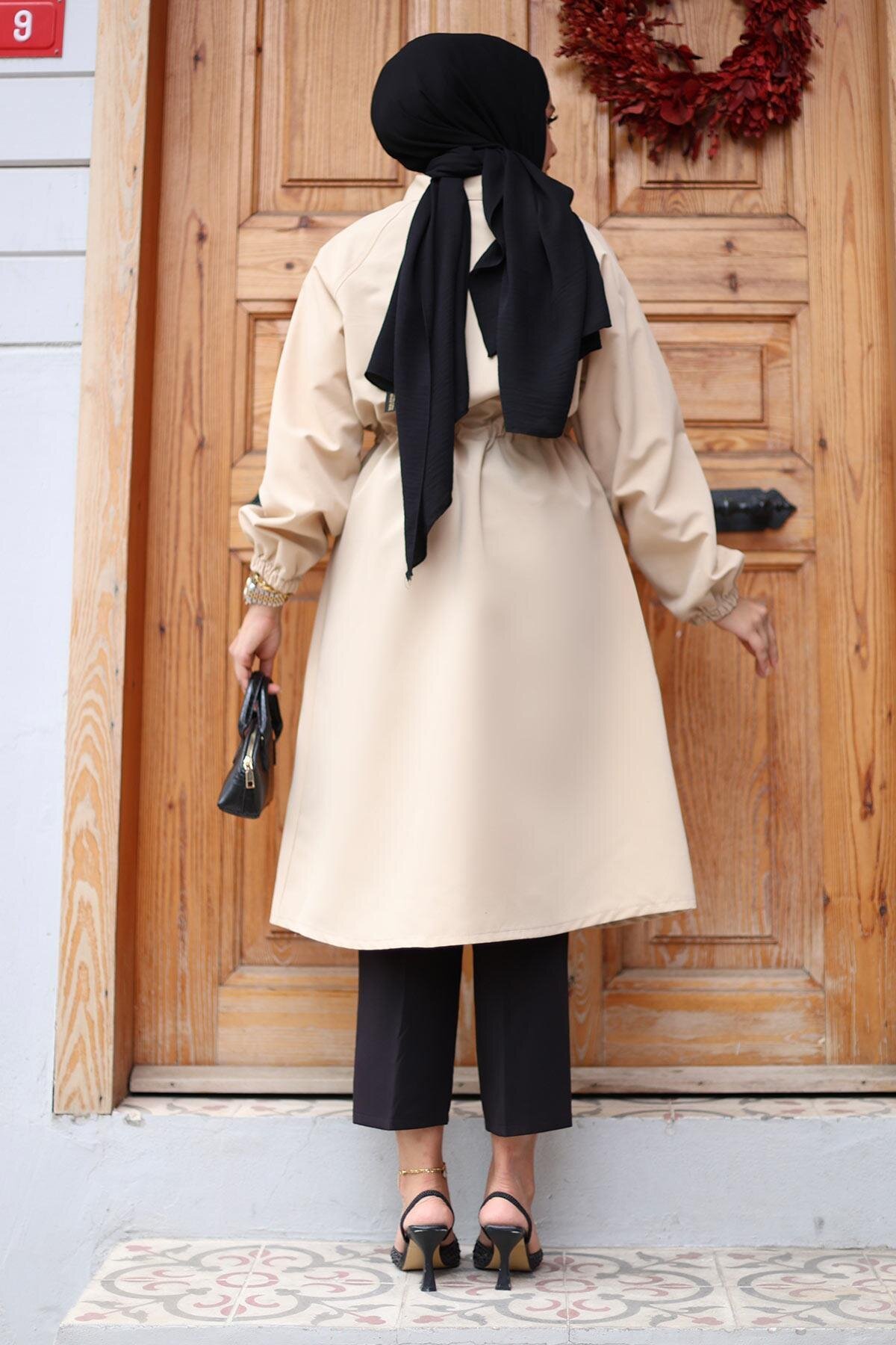Hidden Placket Trench Coat - Beige - Misskayle