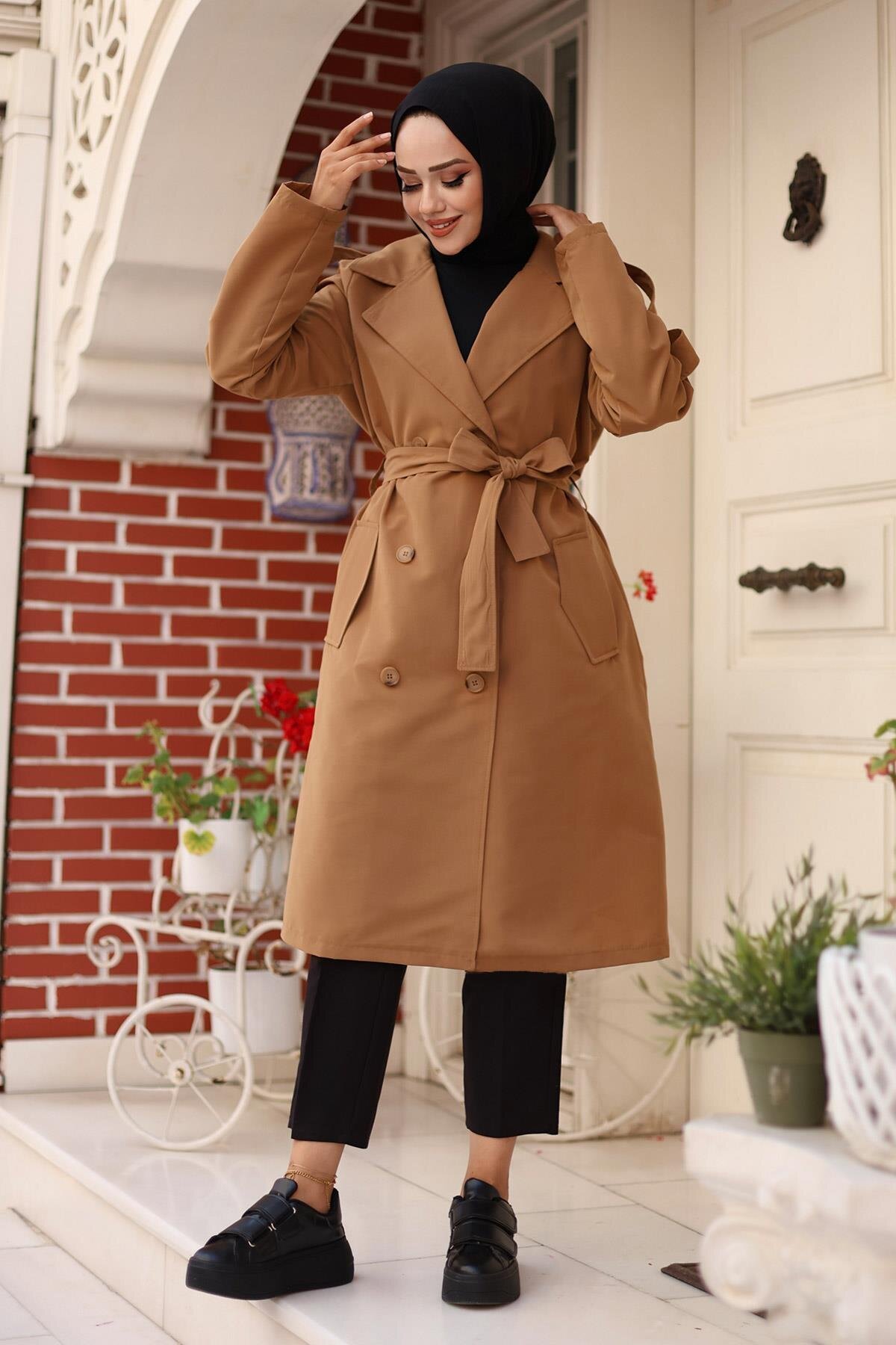Epaulet-Detail Trench Coat - Camel - Misskayle