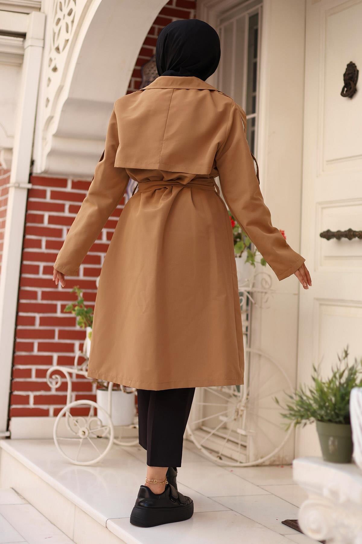 Epaulet-Detail Trench Coat - Camel - Misskayle