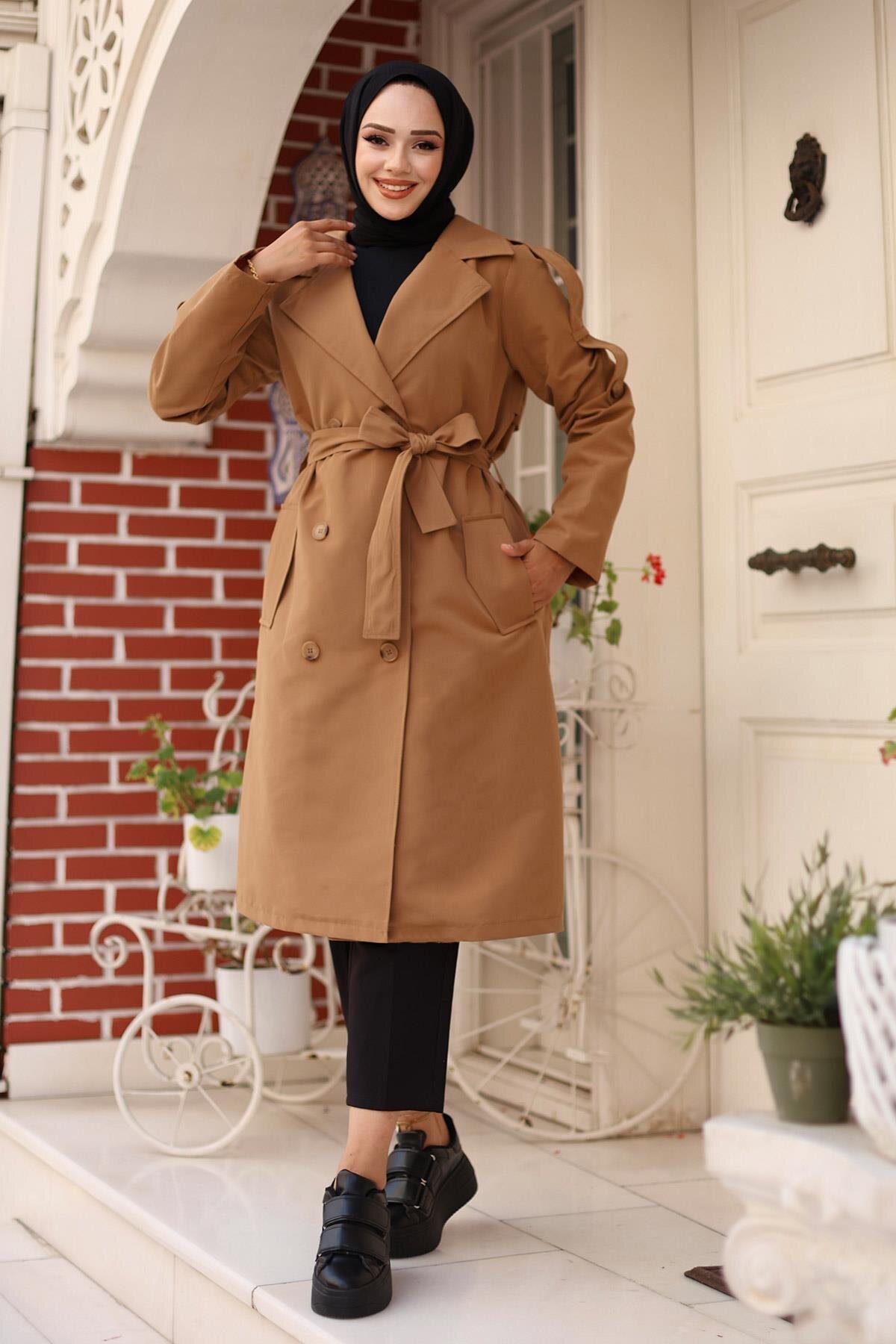 Epaulet-Detail Trench Coat - Camel - Misskayle