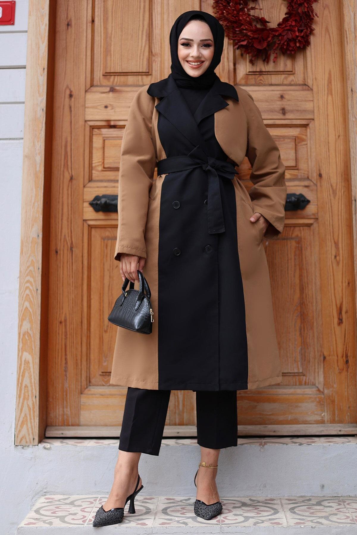 Camel Önü Garnili Trençkot - Misskayle