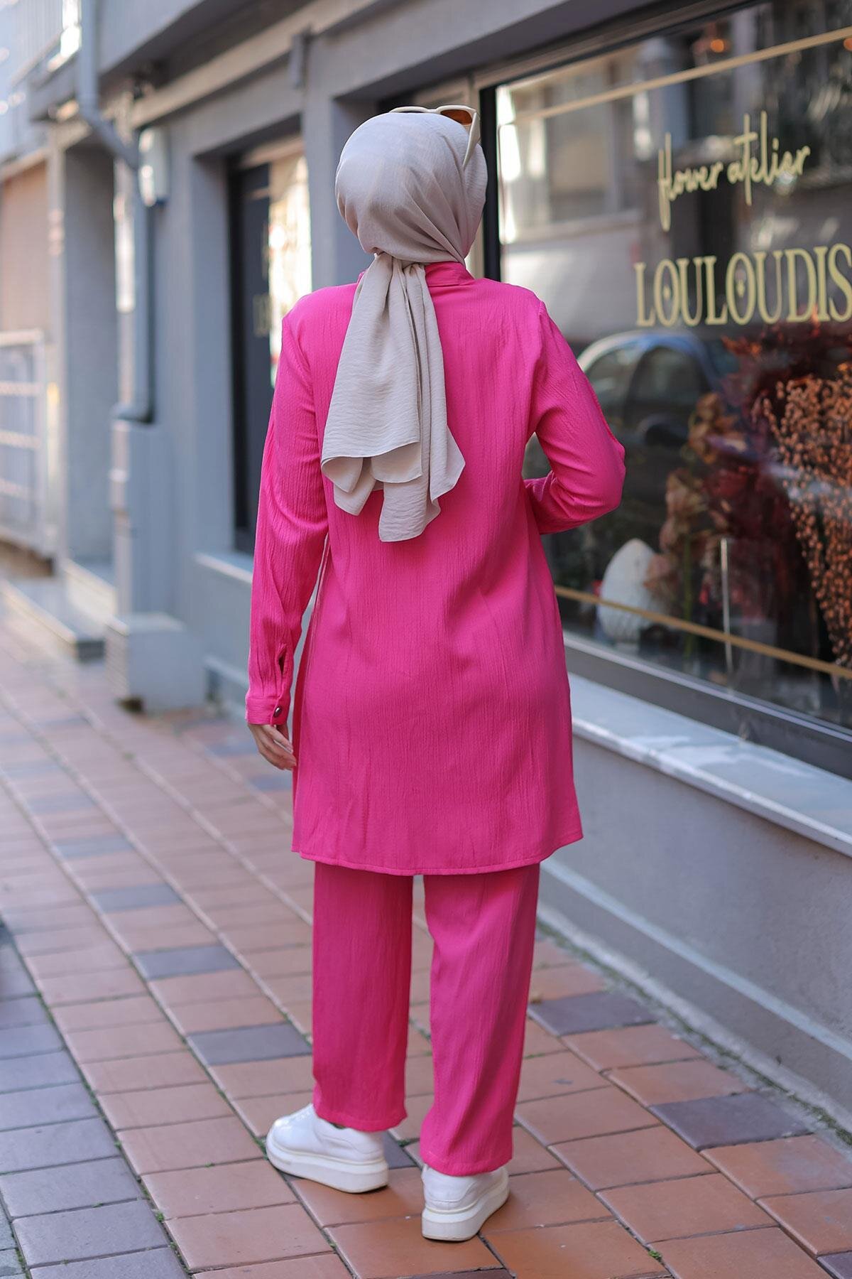 Modest Pocket-Detail Two-Piece Set - Fuchsia - Misskayle