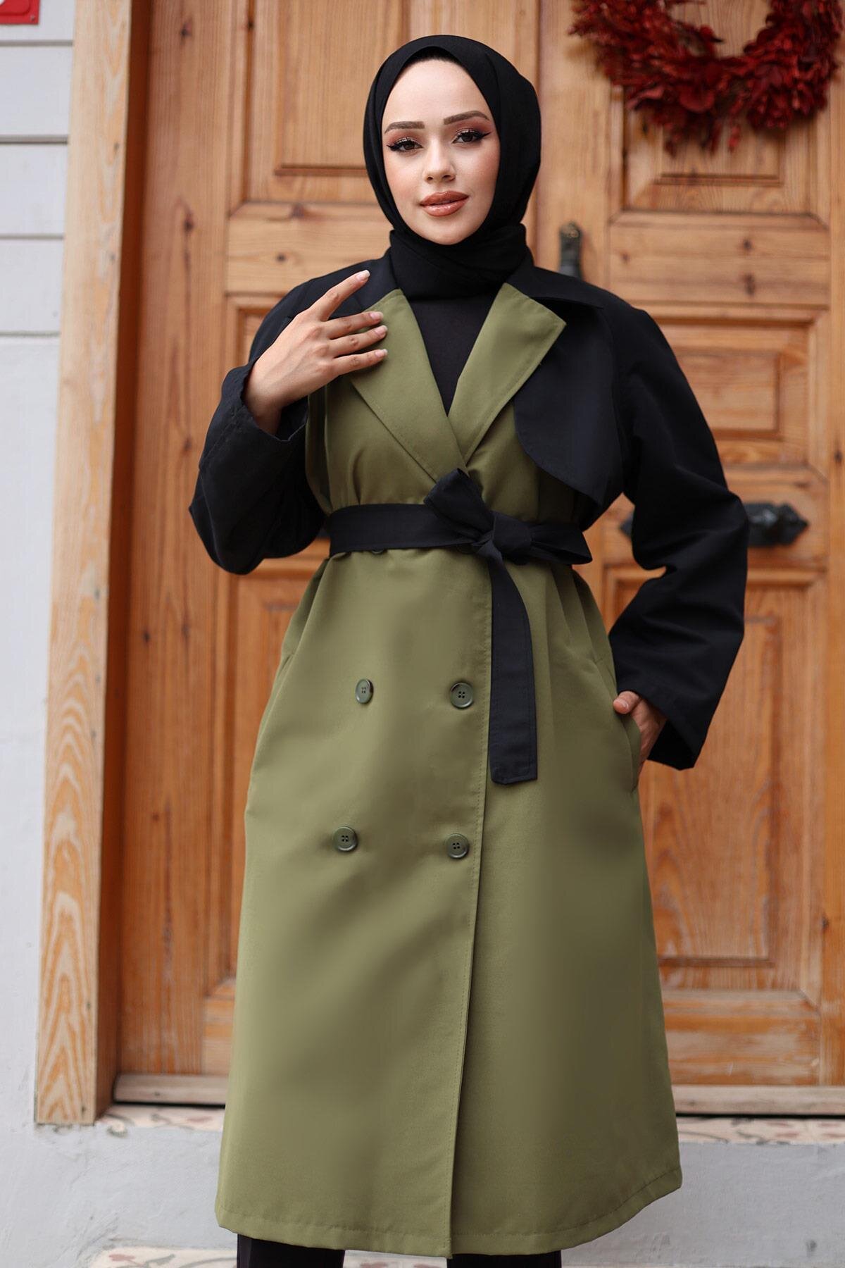 Garni Sleeve Detail Trench Coat - Khaki - Misskayle