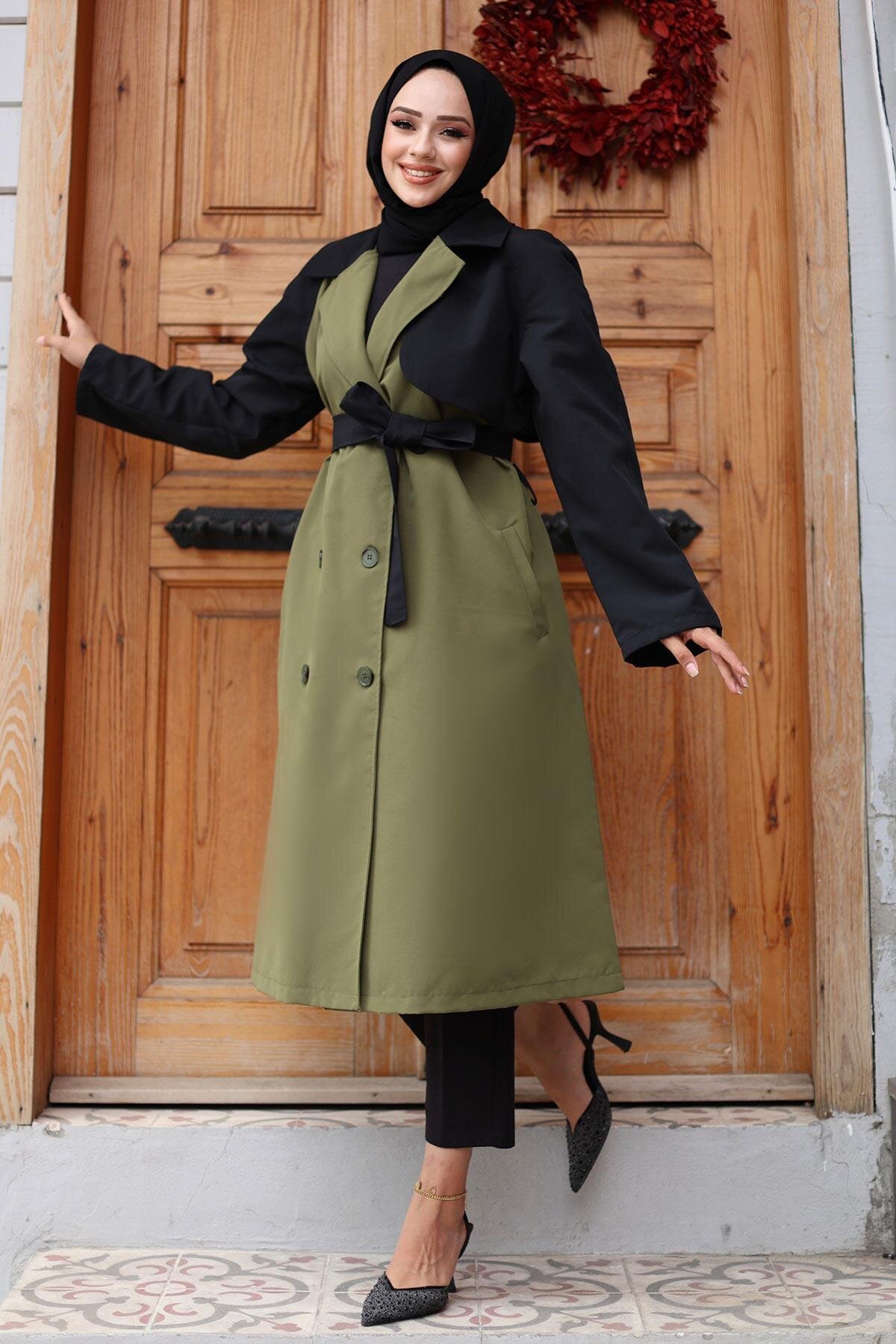 Garni Sleeve Detail Trench Coat - Khaki - Misskayle