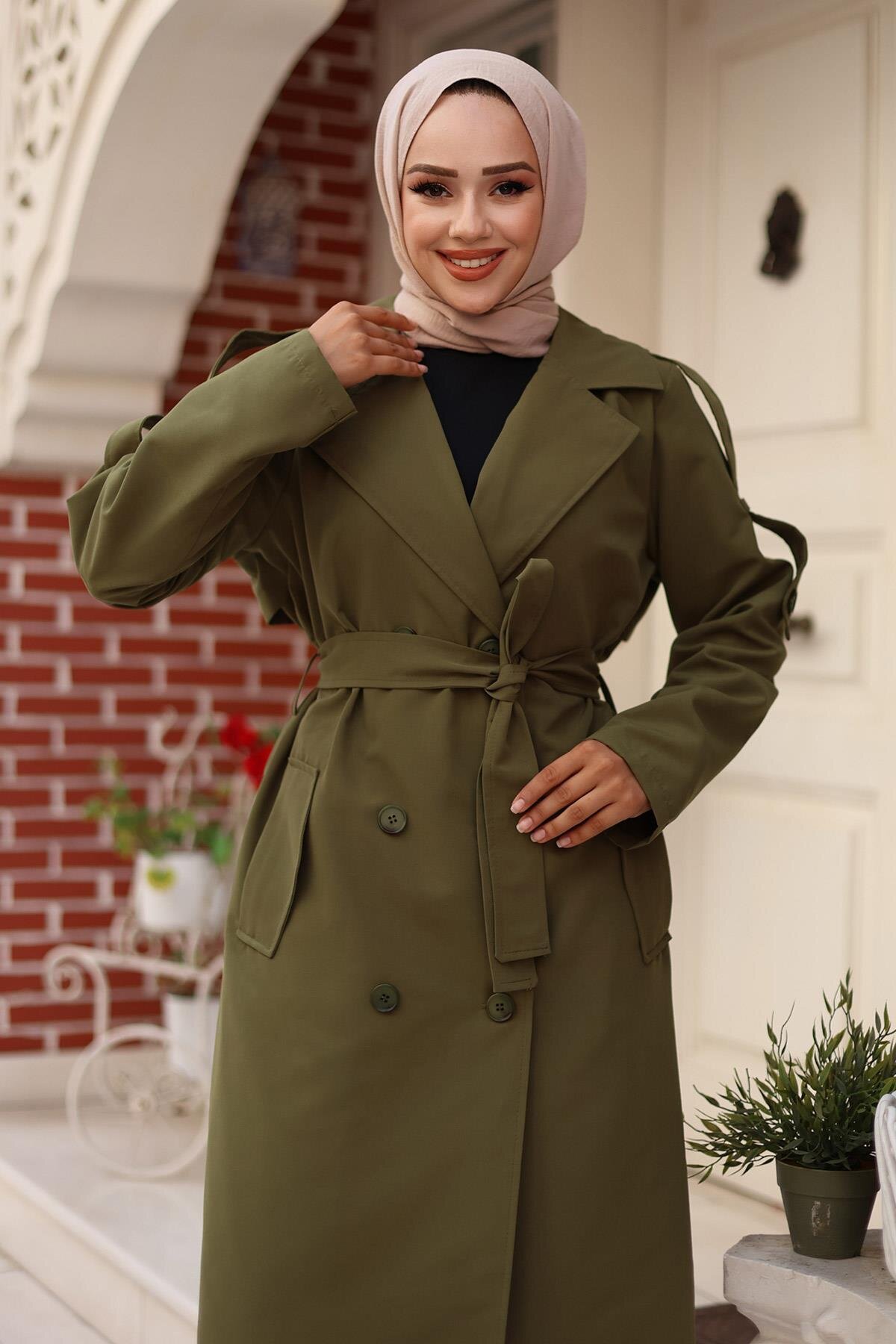 Epaulette-Detail Trench Coat - Khaki - Misskayle