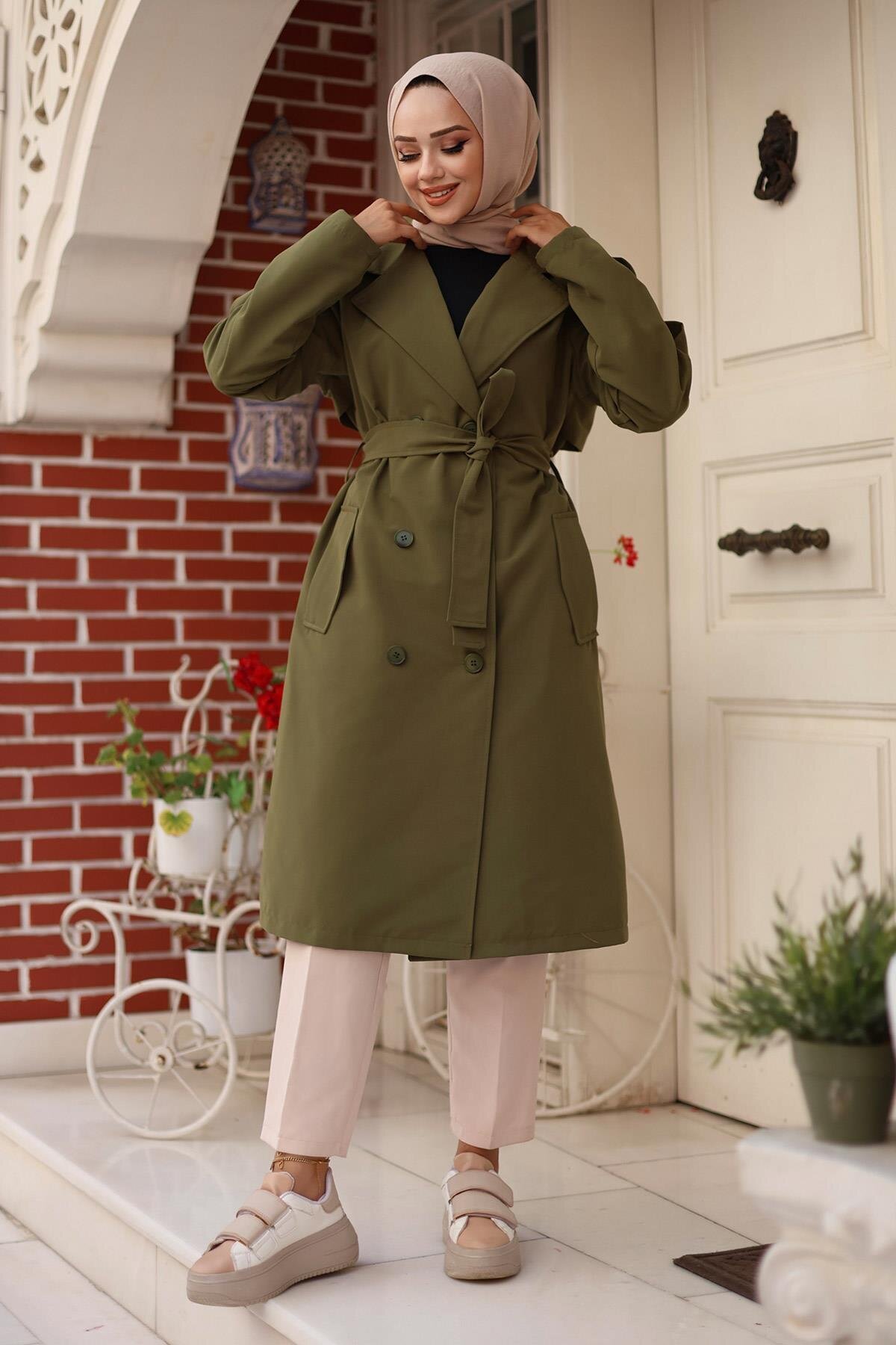 Epaulette-Detail Trench Coat - Khaki - Misskayle