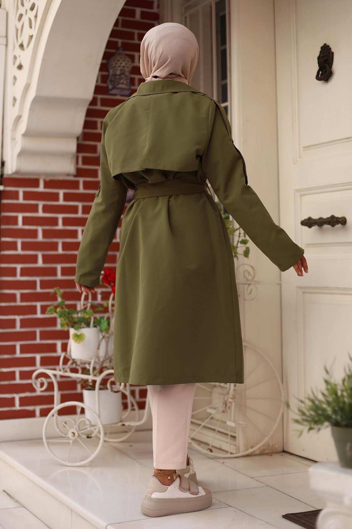 Epaulette-Detail Trench Coat - Khaki - Misskayle