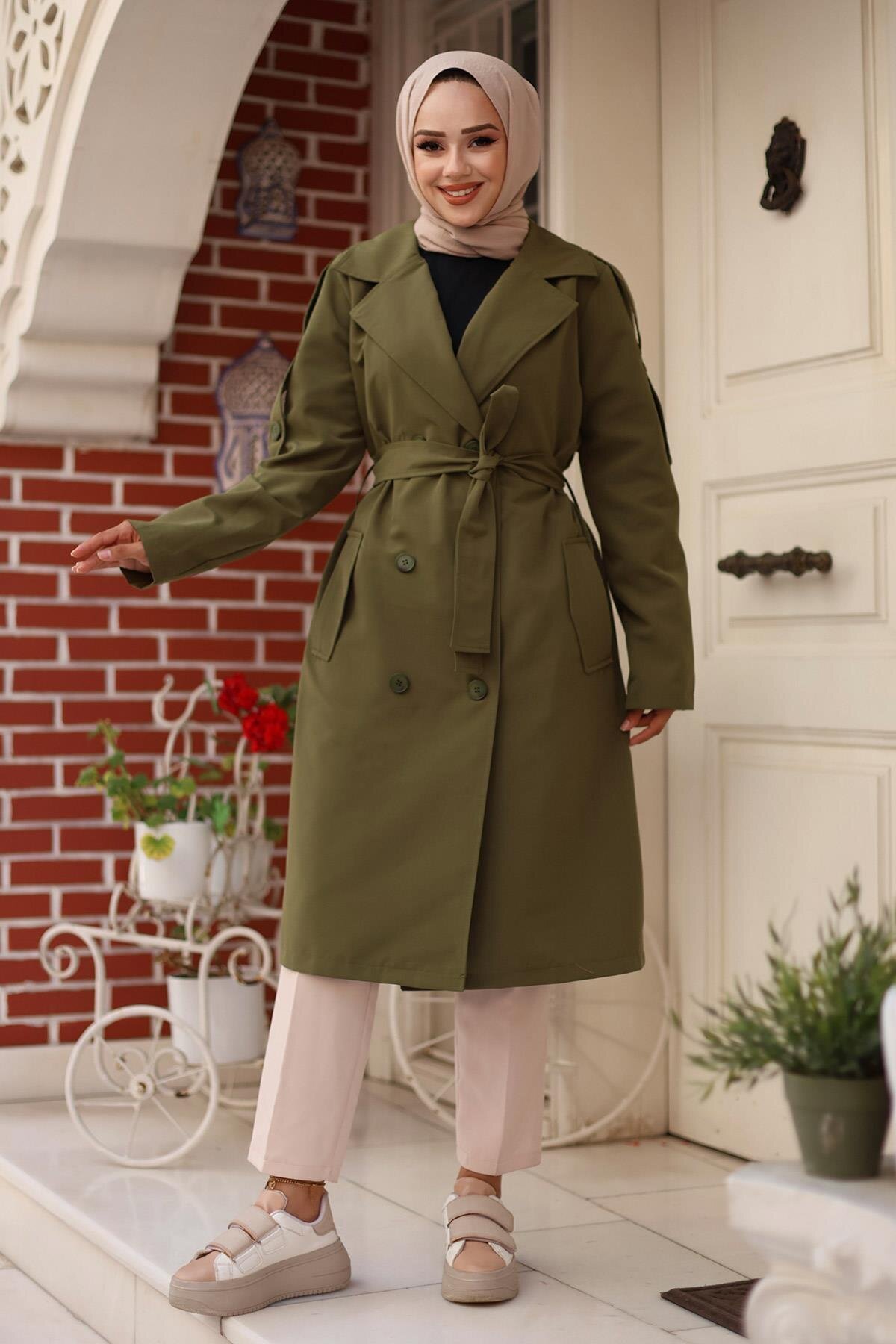 Epaulette-Detail Trench Coat - Khaki - Misskayle