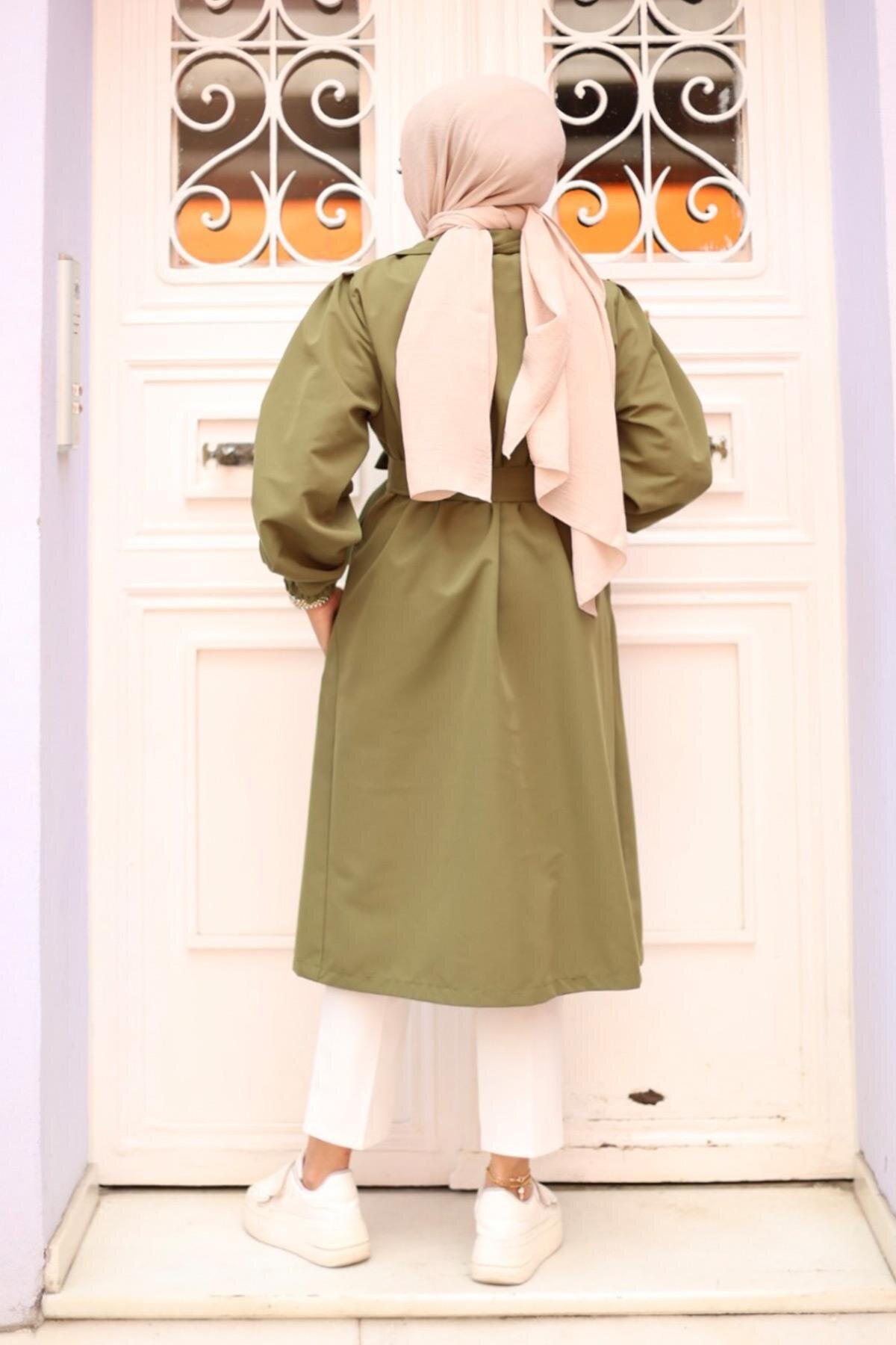 Pleated Shoulder Detail Trench Coat - Khaki - Misskayle