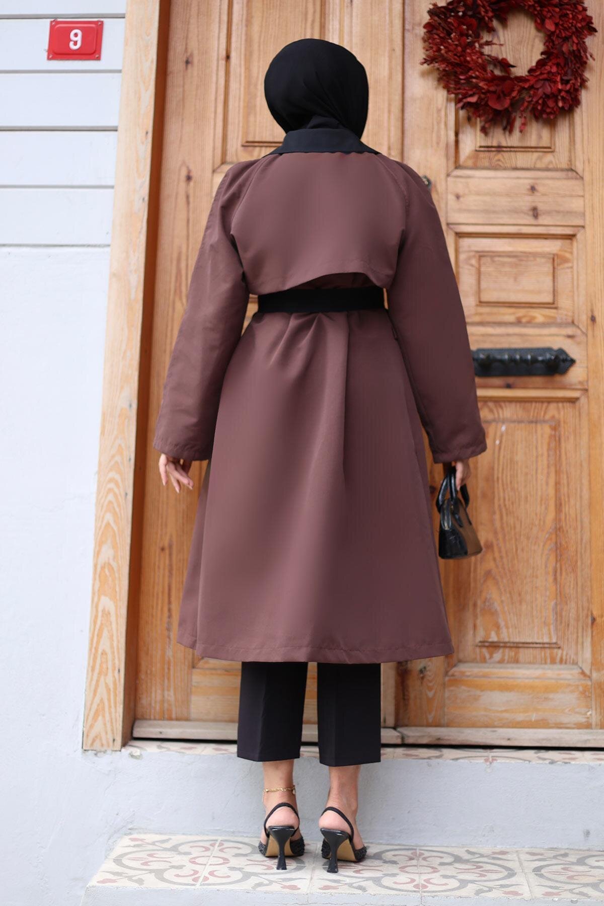 Front Trim Detail Trench Coat - Brown - Misskayle