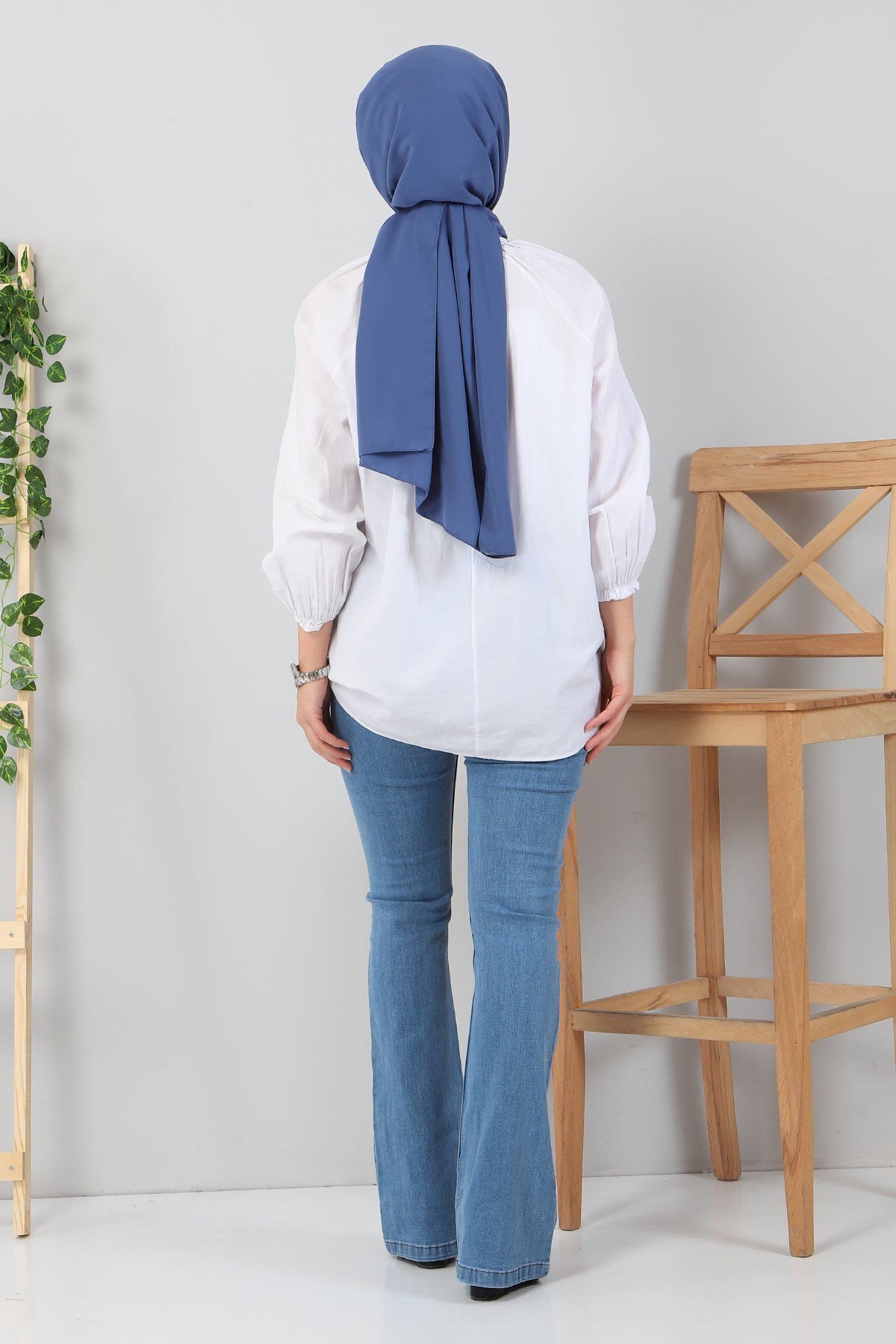 Flare Leg Denim Modest Pants - Light Blue - Modamihram