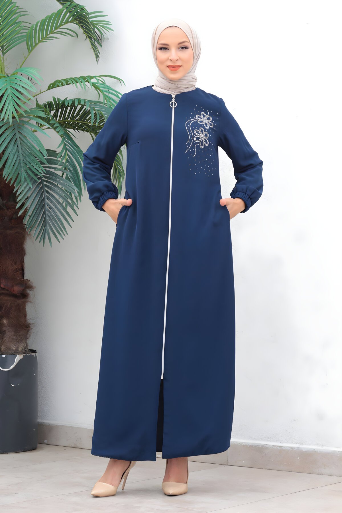 İndigo Şifon Ferace Fermuarlı Abiye Elbise İndigo Şifon Ferace Fermuarlı Abiye Elbise