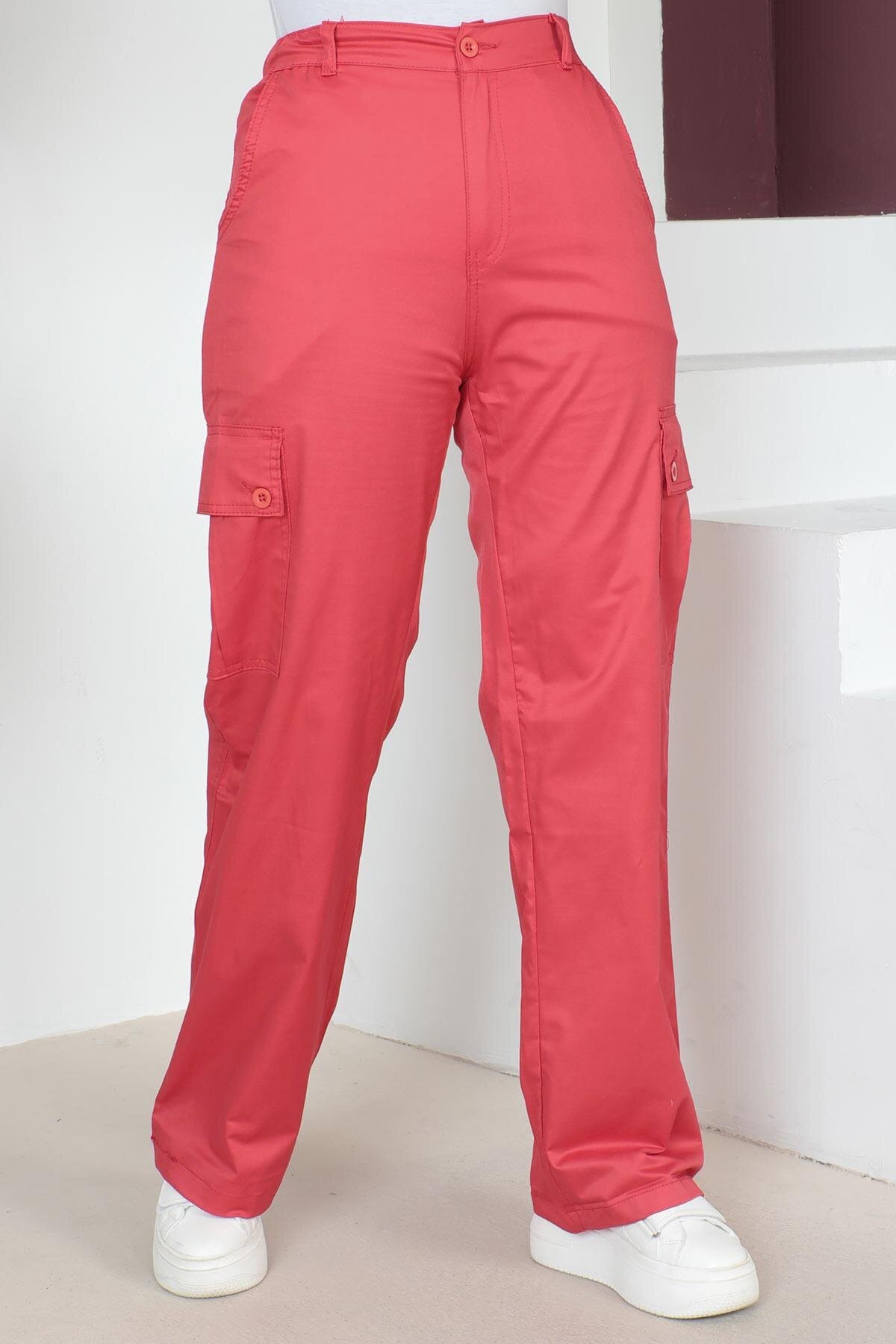 Wide Leg Elasticated Waist Modest Pants - Red - Modamihram