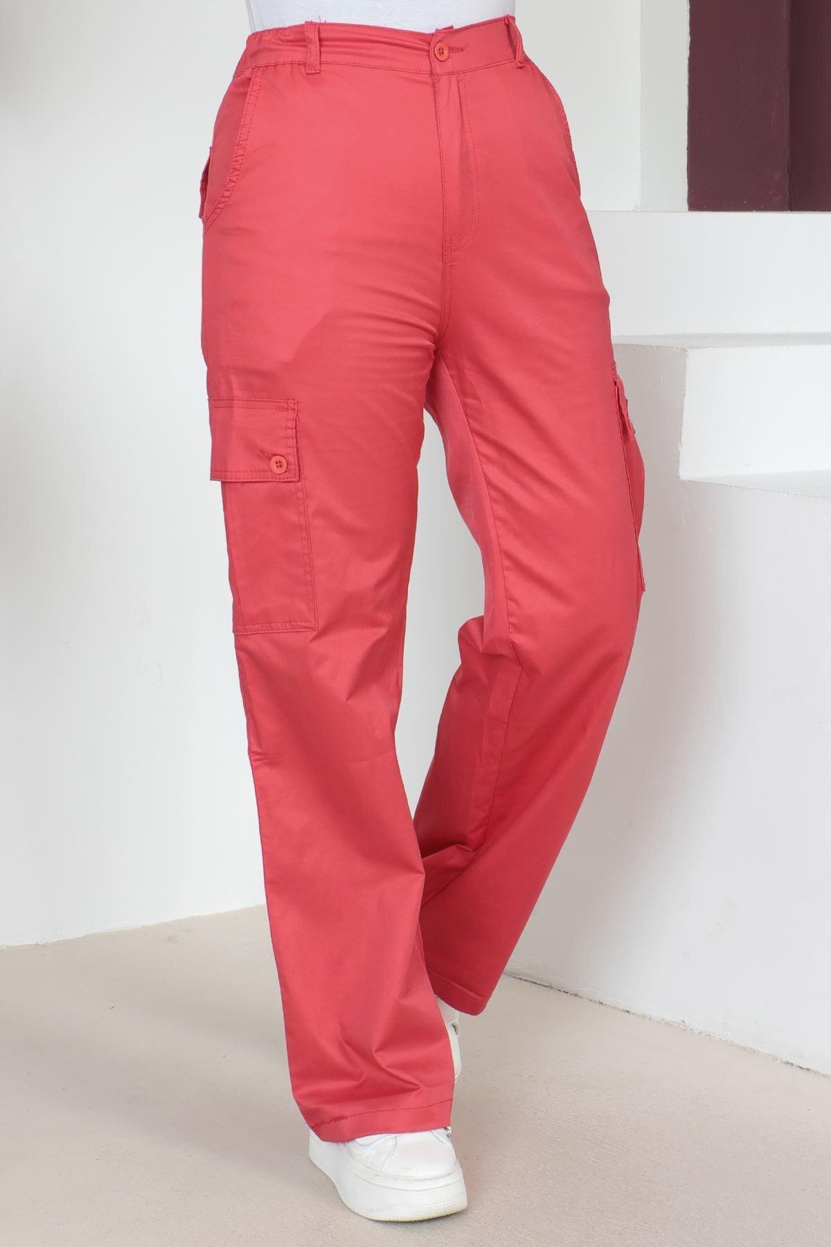 Wide Leg Elasticated Waist Modest Pants - Red - Modamihram