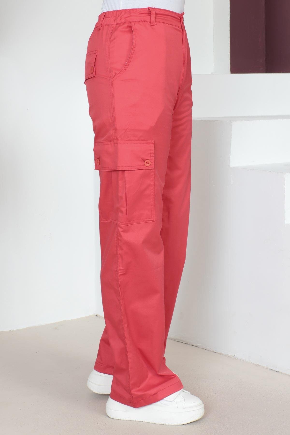 Wide Leg Elasticated Waist Modest Pants - Red - Modamihram