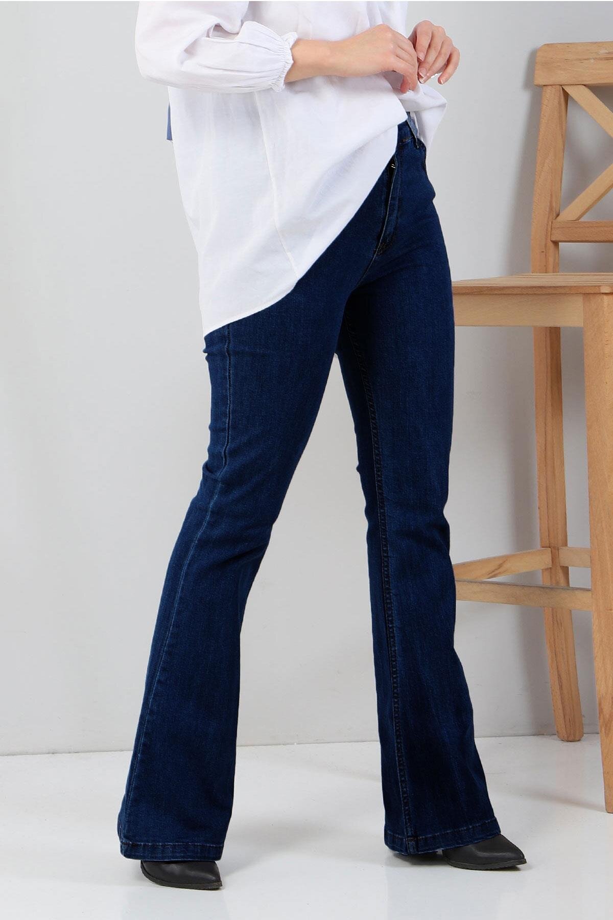 Flare Denim Modest Pants - Dark Navy - Modamihram
