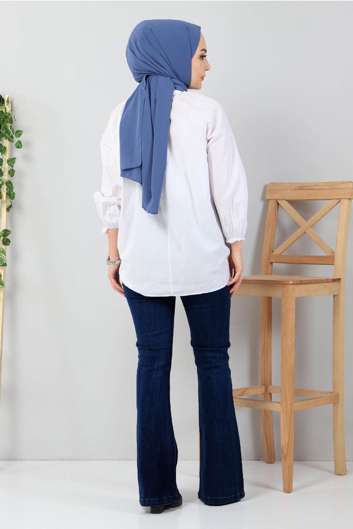 Flare Denim Modest Pants - Dark Navy - Modamihram