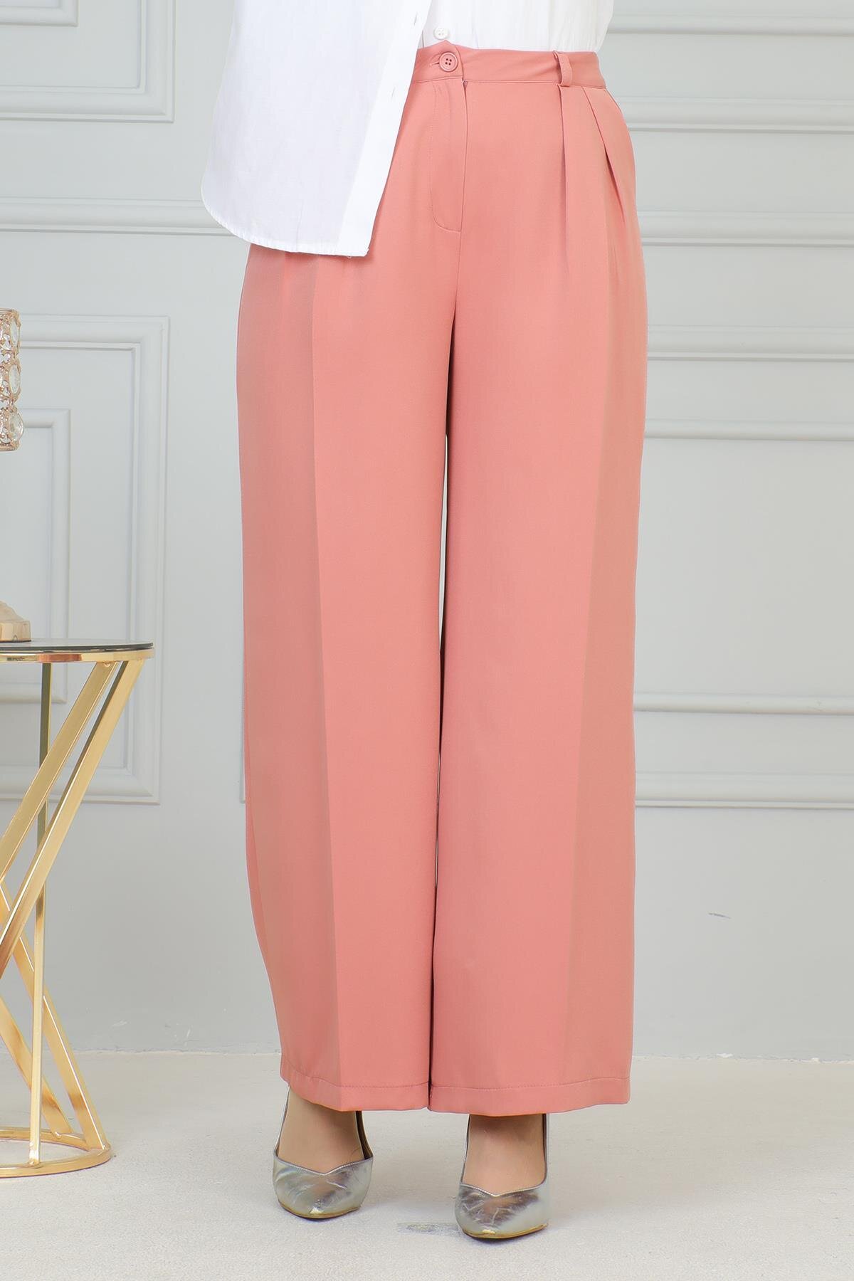 Wide Leg Modest Pants - Pink - Modamihram