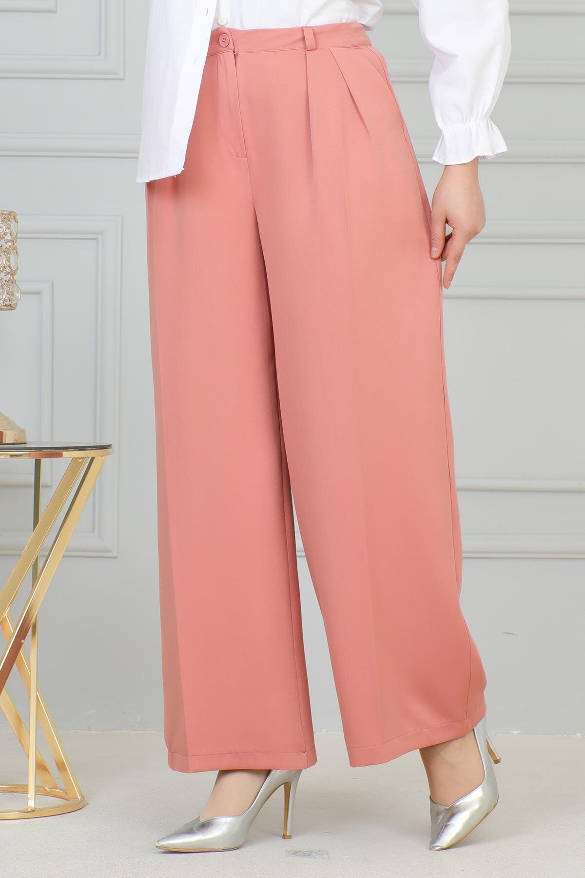 Wide Leg Modest Pants - Pink - Modamihram