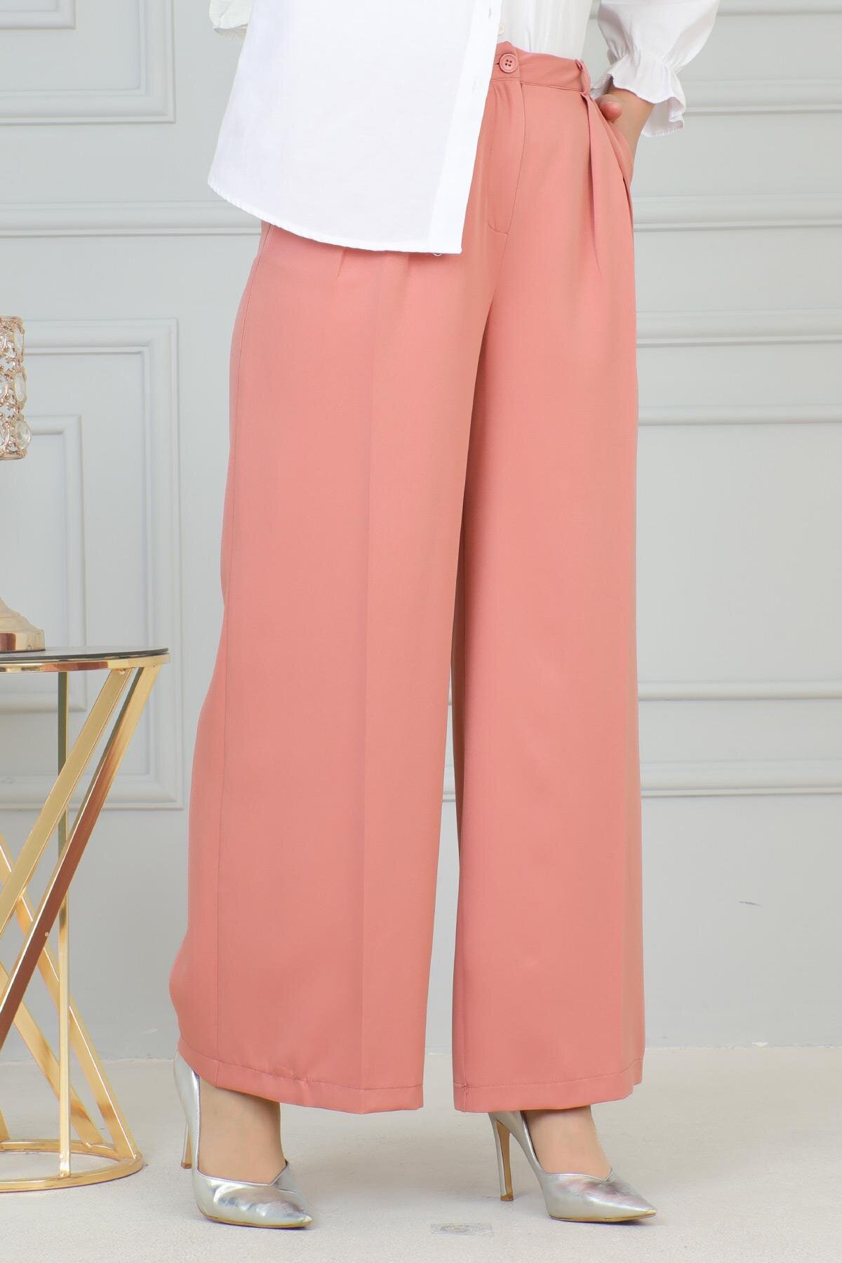 Wide Leg Modest Pants - Pink - Modamihram