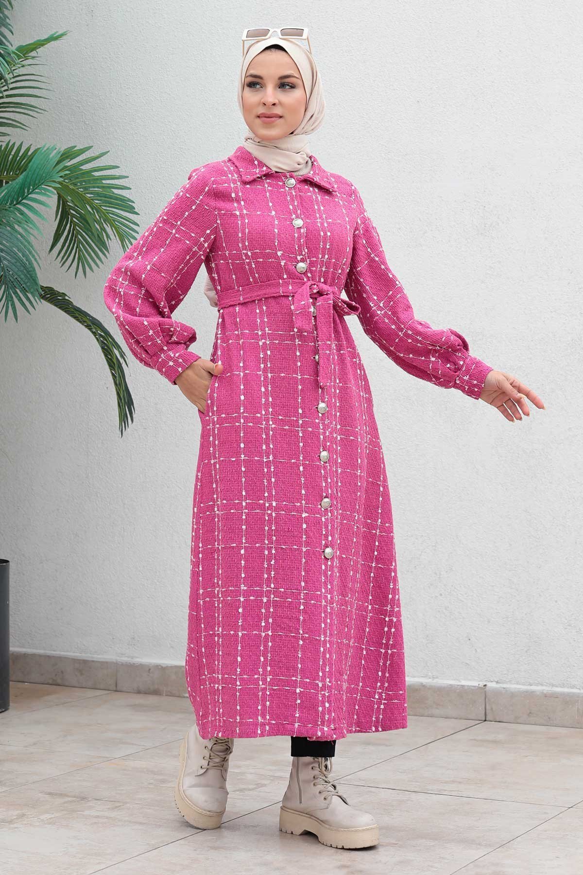 Melton Buttoned Coat - Pink - Modamihram