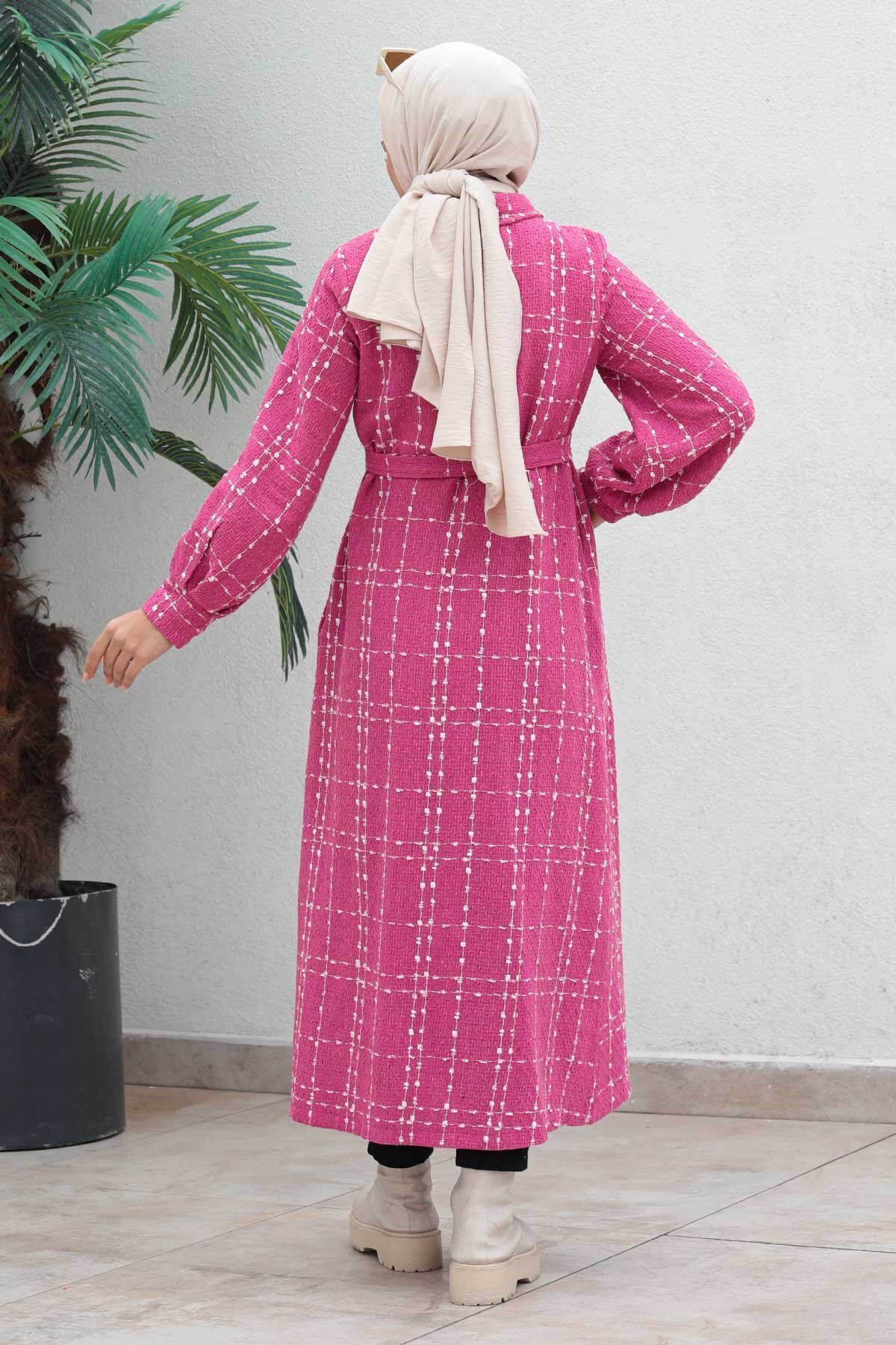 Melton Buttoned Coat - Pink - Modamihram