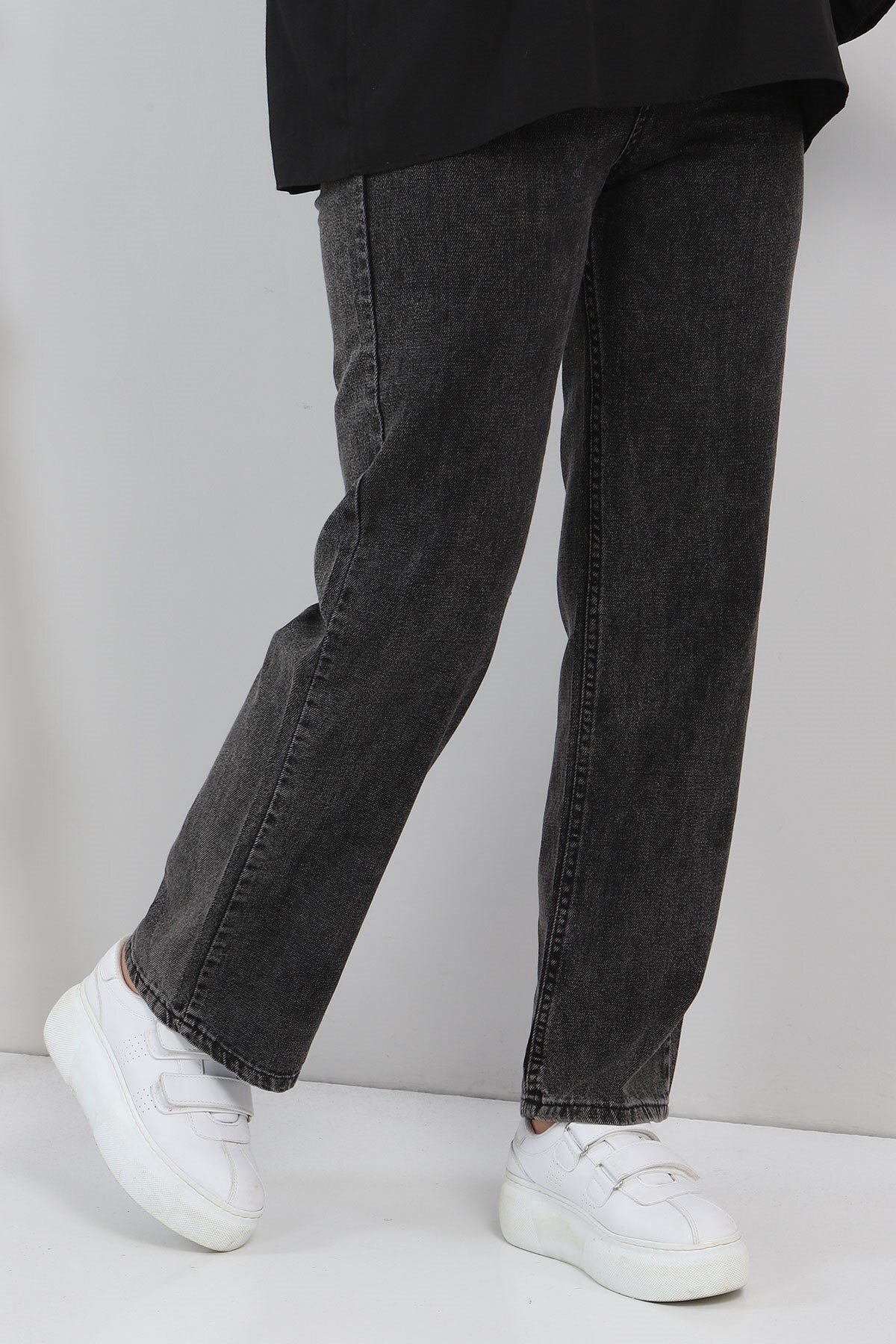 Wide Leg Denim Modest Pants - Black - Modamihram