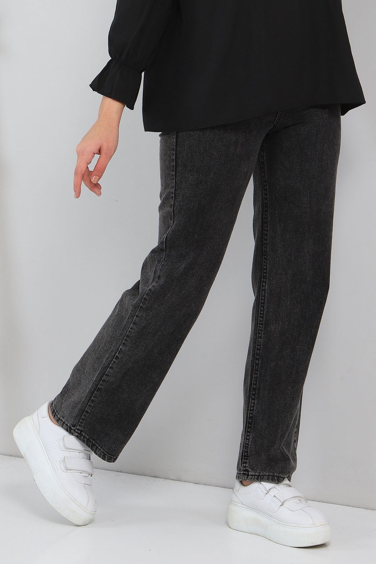 Wide Leg Denim Modest Pants - Black - Modamihram