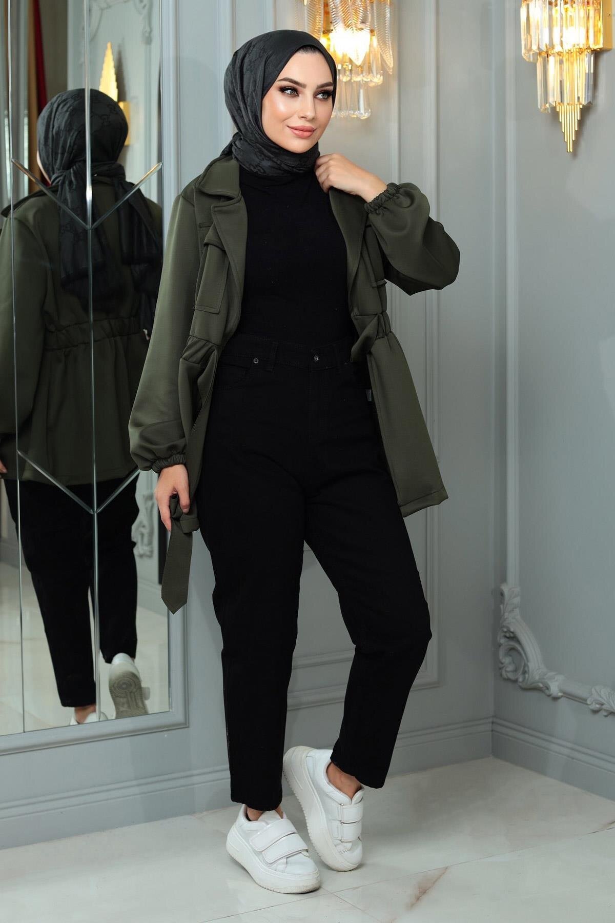 بناطيل جينز محتشمة قصة ضيقة أسود - Modamihram