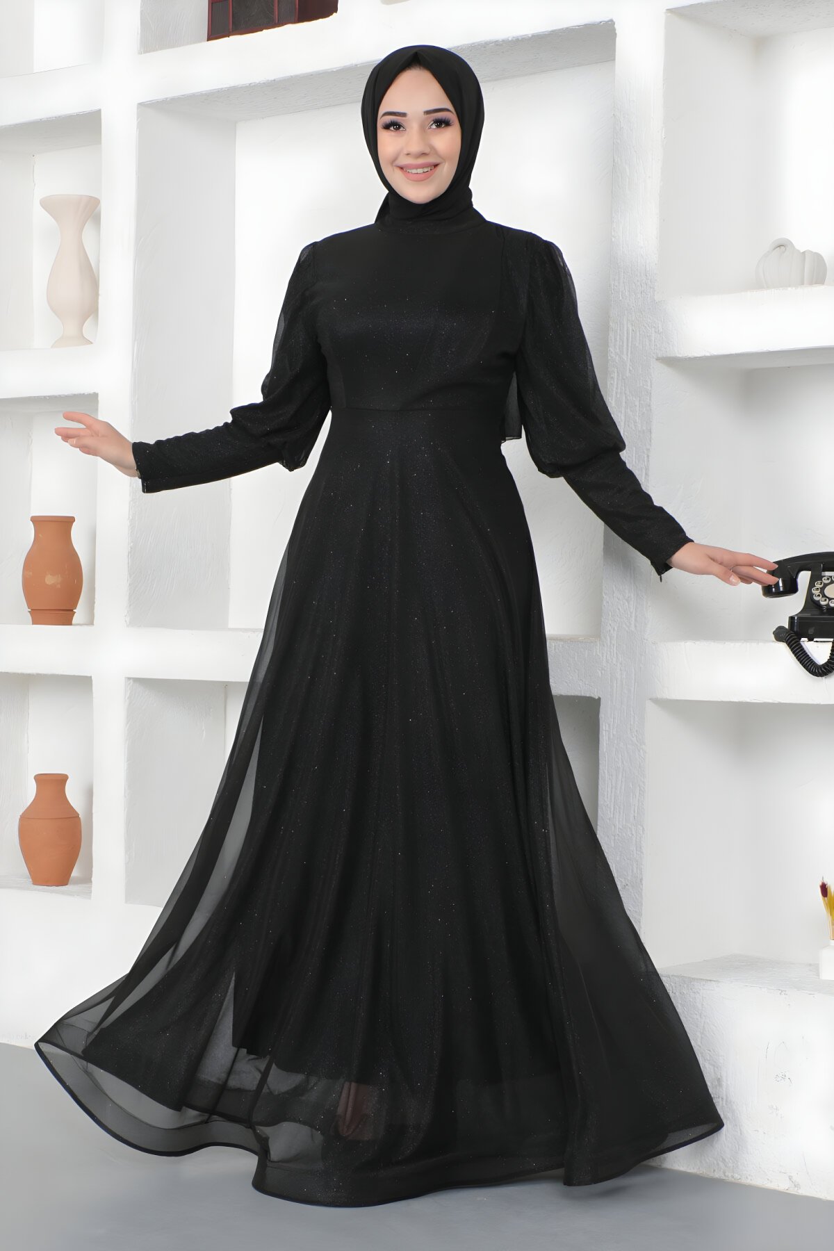 Siyah Simli Manşeti Fermuar Detaylı Abiye Elbise Siyah Simli Manşeti Fermuar Detaylı Abiye Elbise